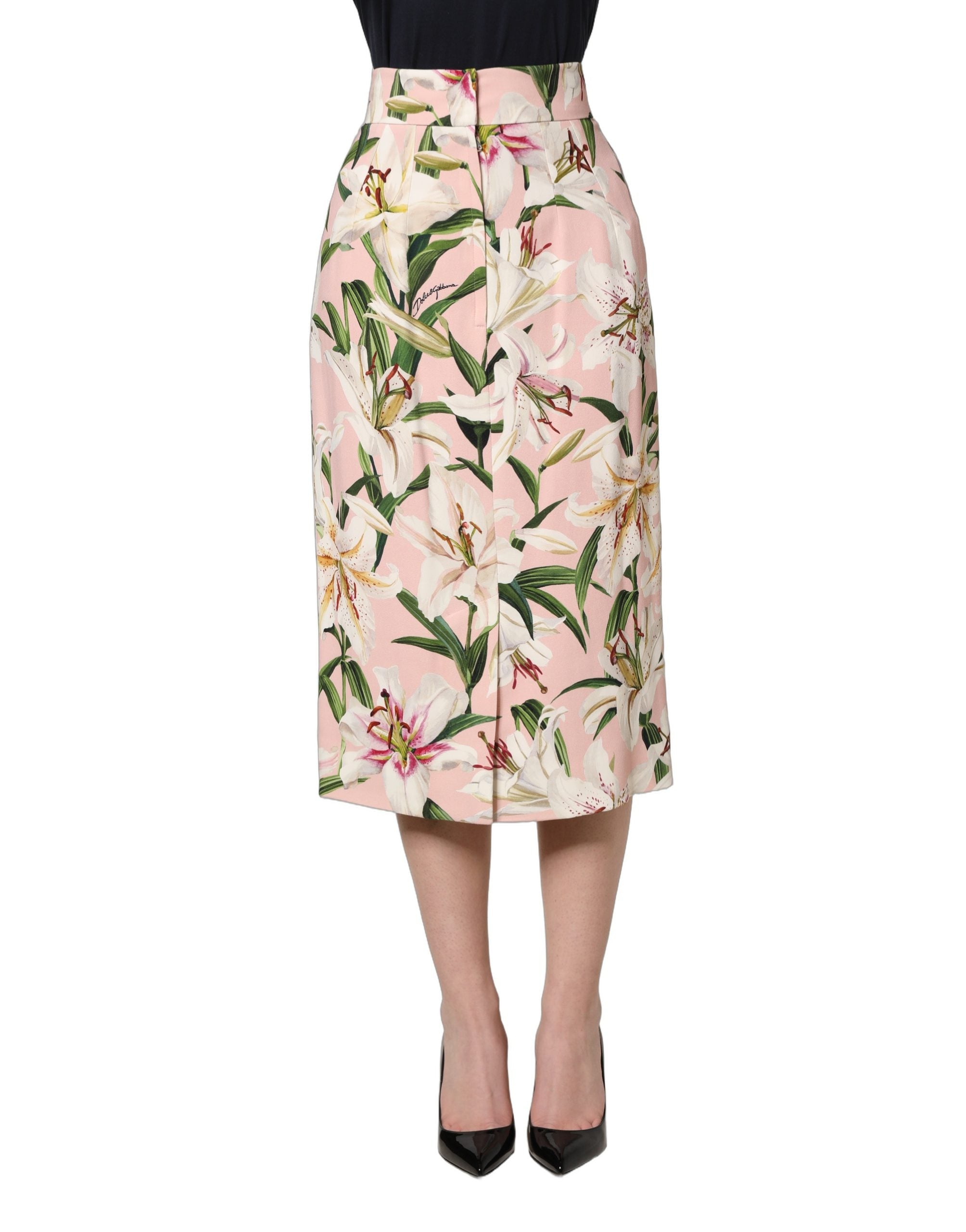 Dolce & Gabbana Pink Lilium Print High Waist Pencil Skirt Dolce & Gabbana