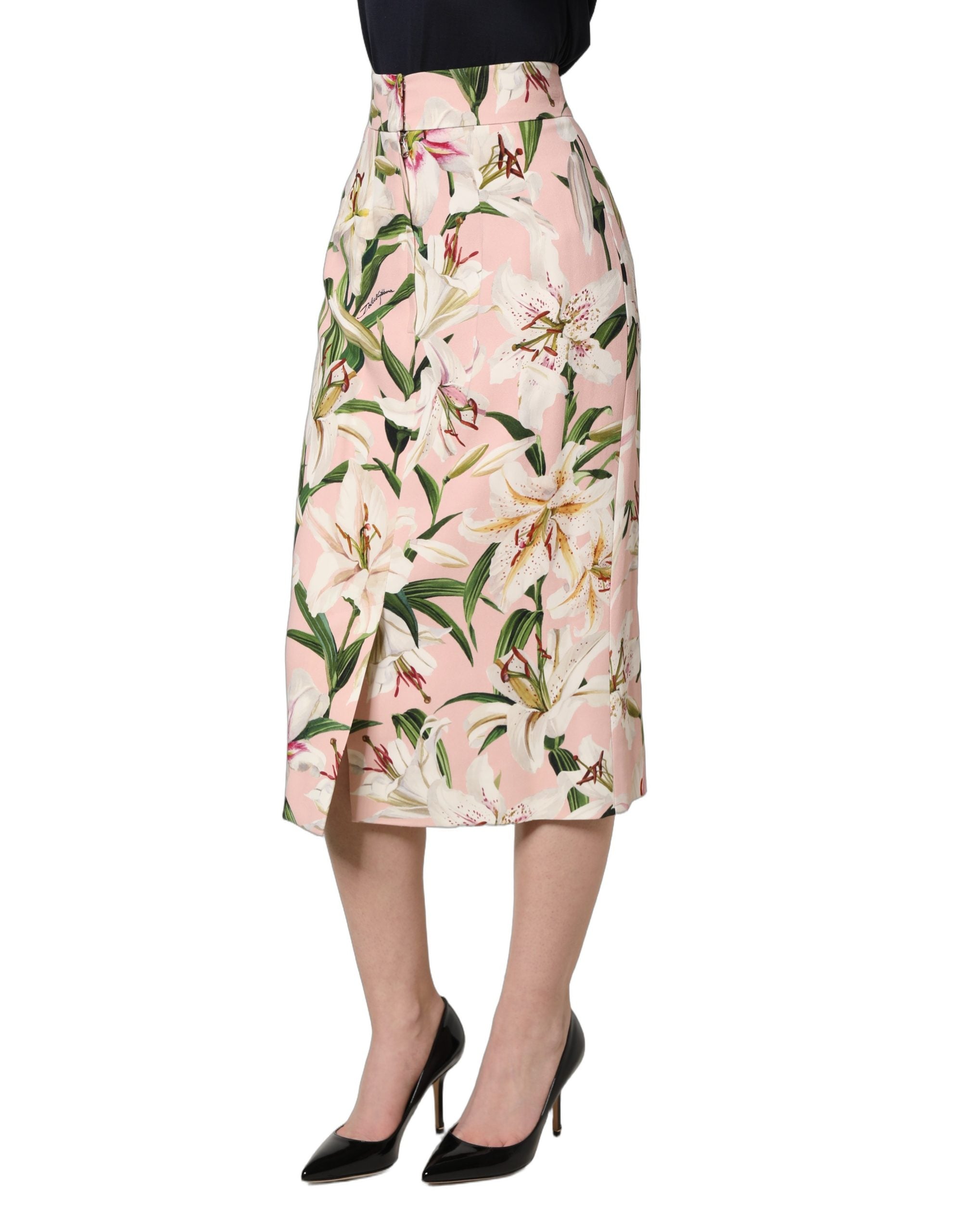 Dolce & Gabbana Pink Lilium Print High Waist Pencil Skirt Dolce & Gabbana