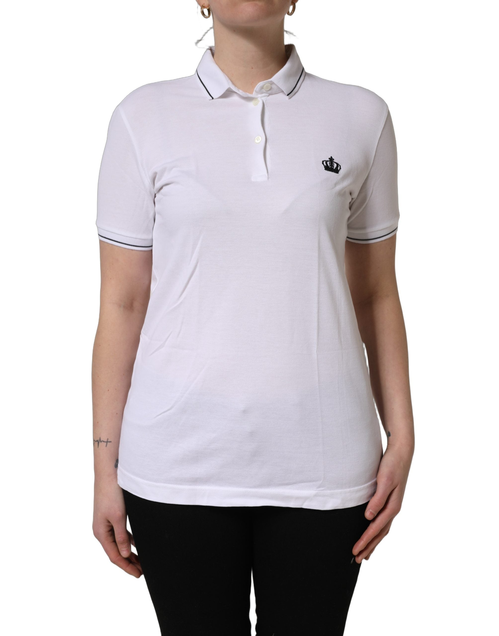 Dolce & Gabbana White Crown Cotton Short Sleeves Polo Top Dolce & Gabbana