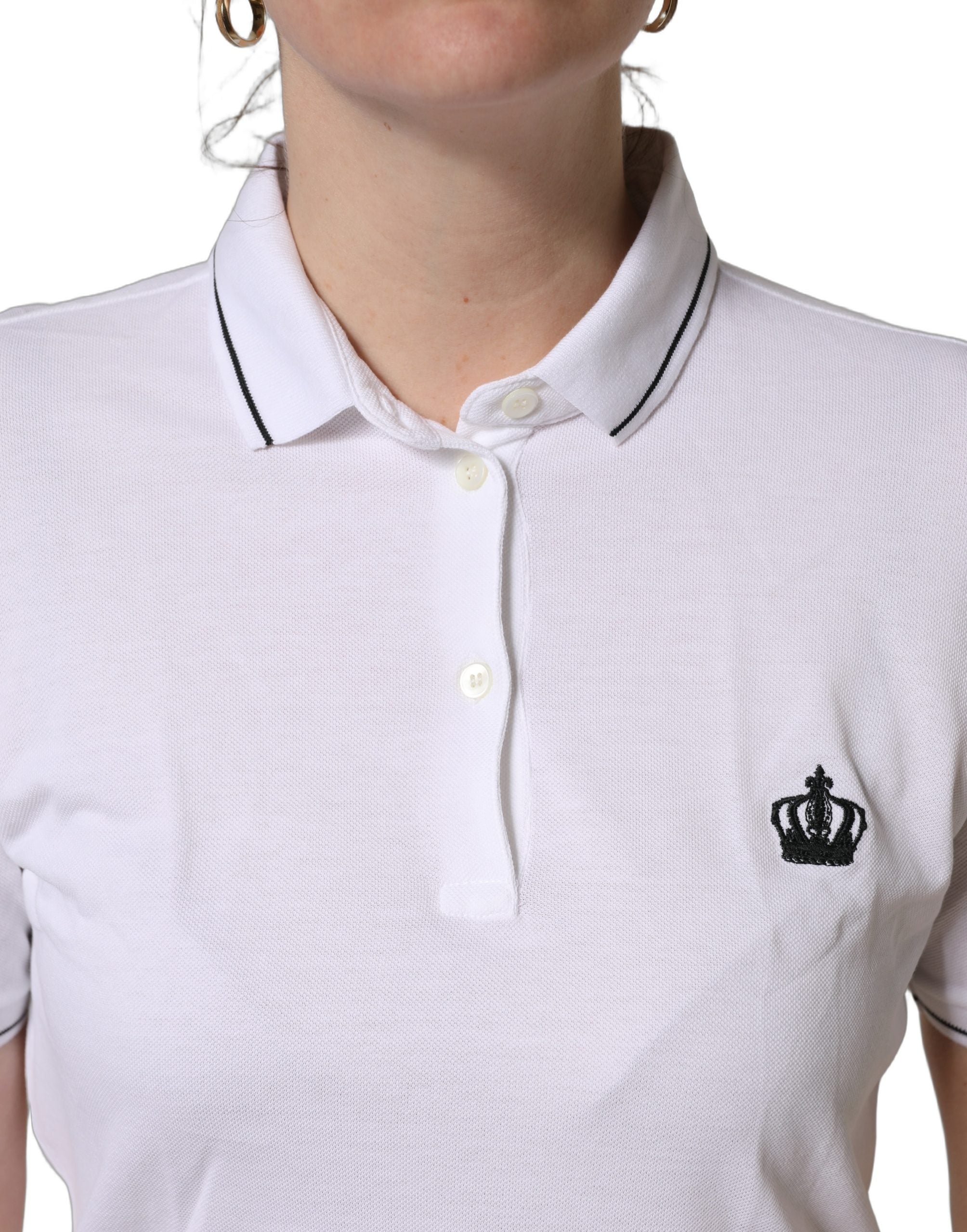 Dolce & Gabbana White Crown Cotton Short Sleeves Polo Top Dolce & Gabbana