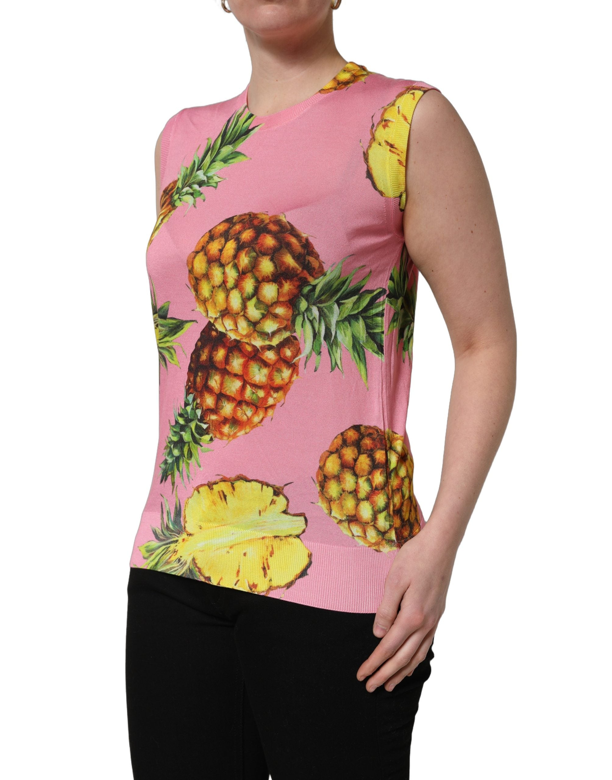 Dolce & Gabbana Pink Pineapple Roundneck Sleeveless Tank Top Dolce & Gabbana