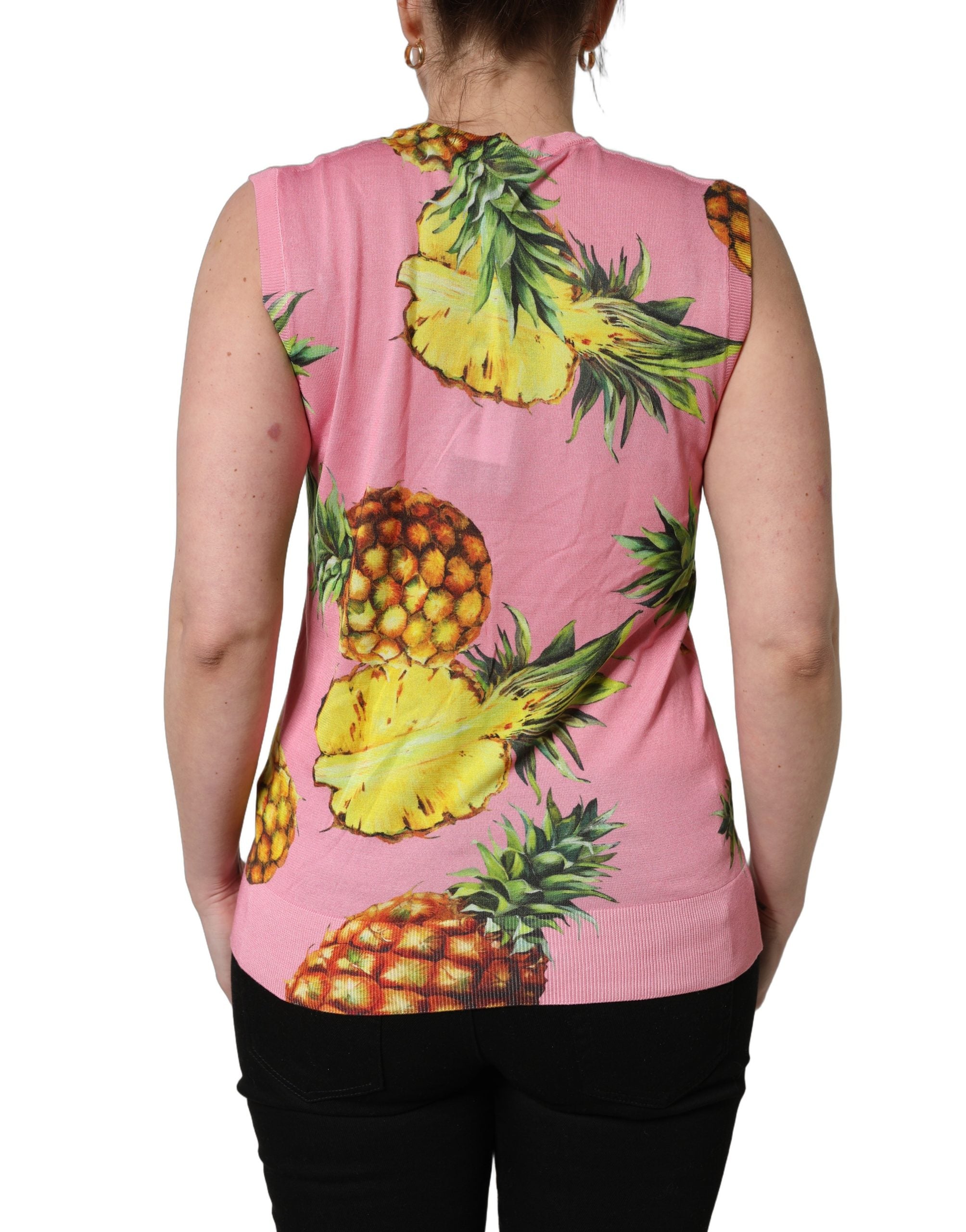 Dolce & Gabbana Pink Pineapple Roundneck Sleeveless Tank Top Dolce & Gabbana