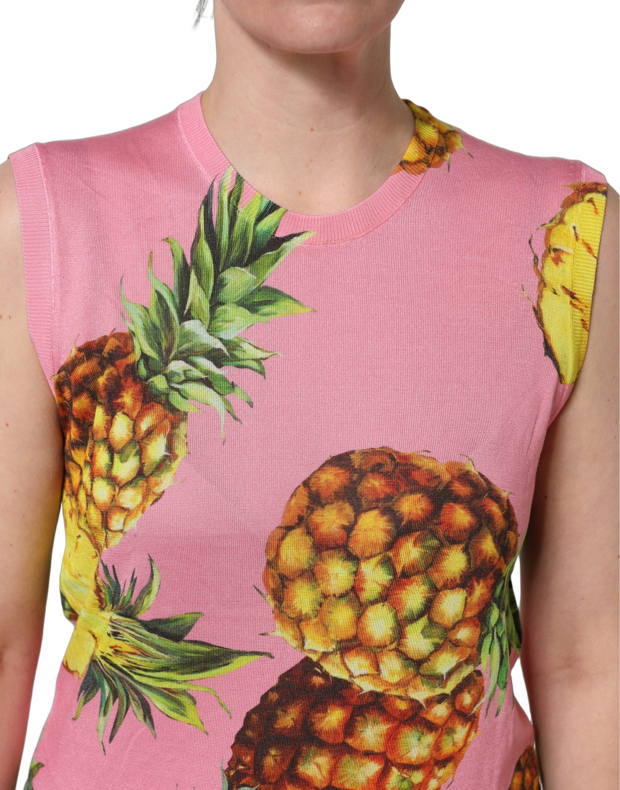 Dolce & Gabbana Pink Pineapple Roundneck Sleeveless Tank Top Dolce & Gabbana