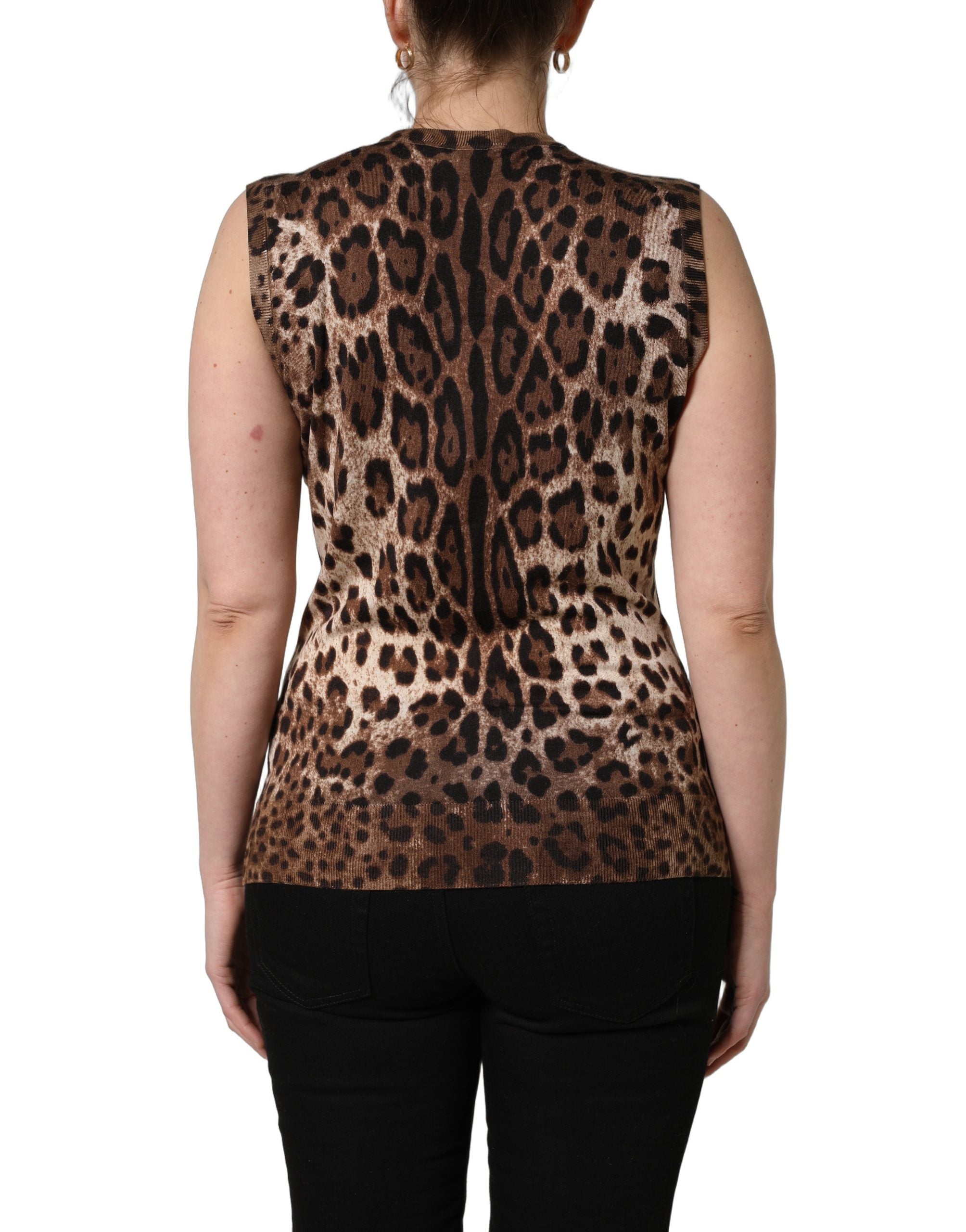 Dolce & Gabbana Brown Leopard Crew Neck Sleeveless Tank Top Dolce & Gabbana