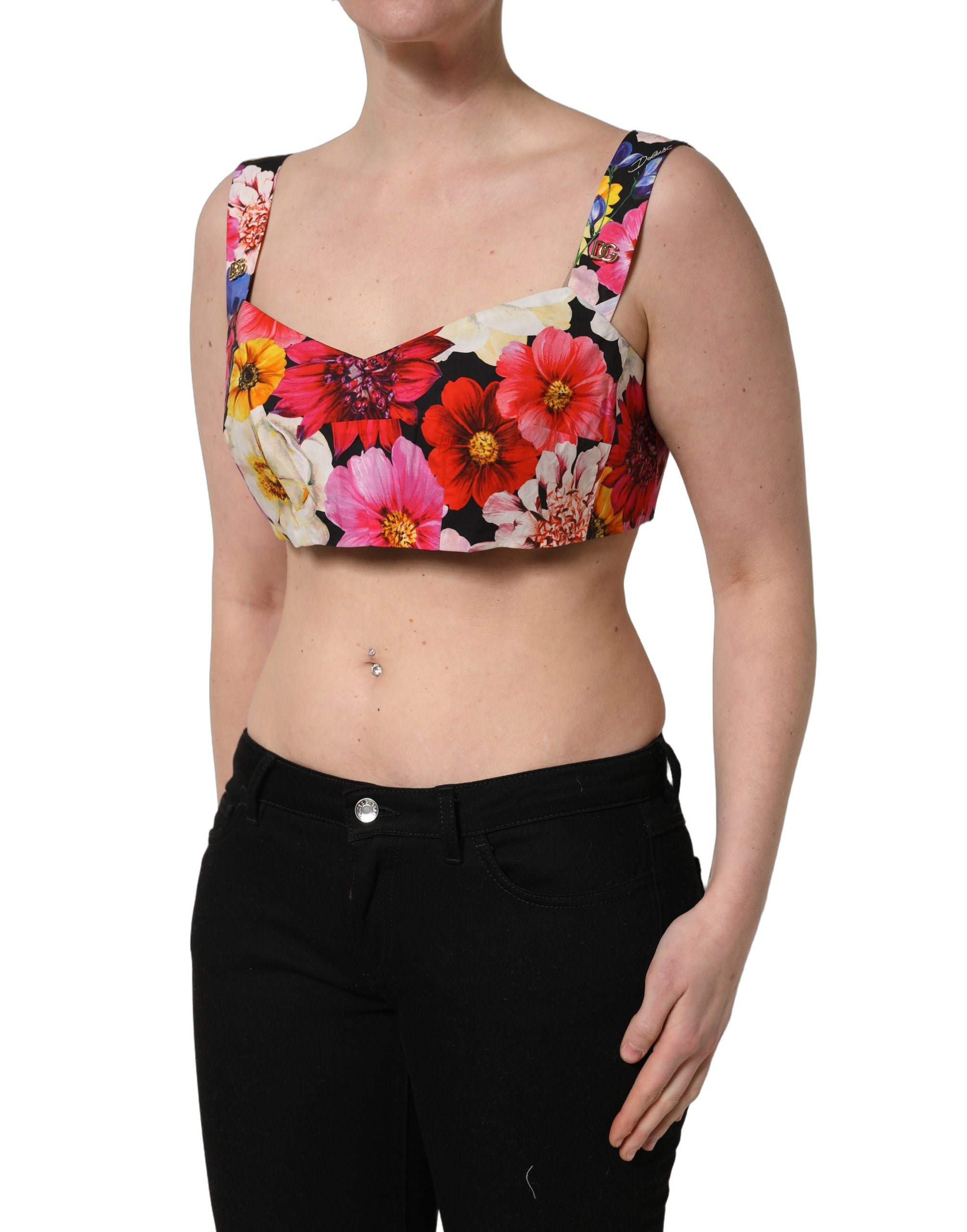 Dolce & Gabbana Multicolor Floral Cropped Bustier Tank Top Dolce & Gabbana