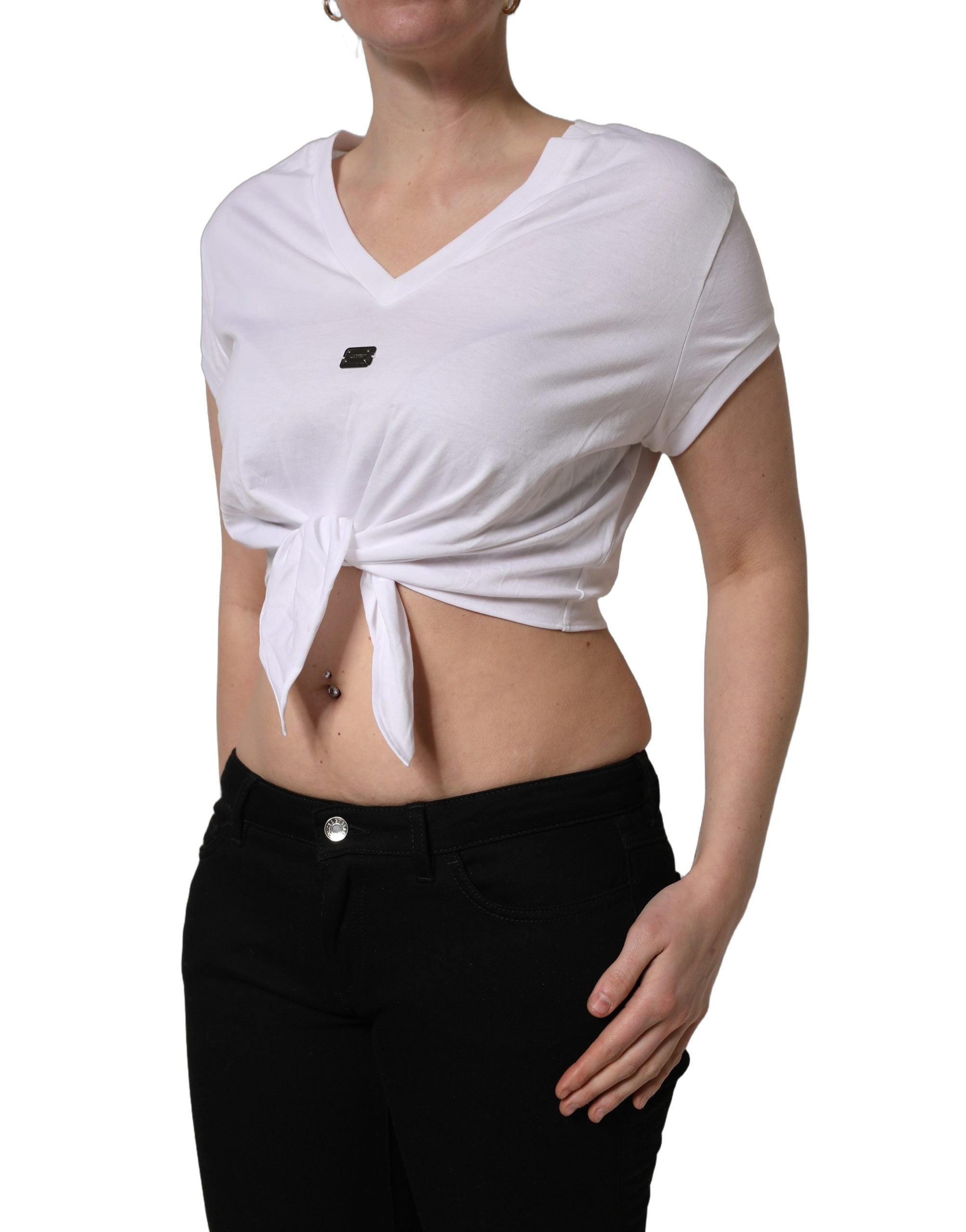 Dolce & Gabbana White Logo Embroidered TieWaist Cropped Top Dolce & Gabbana