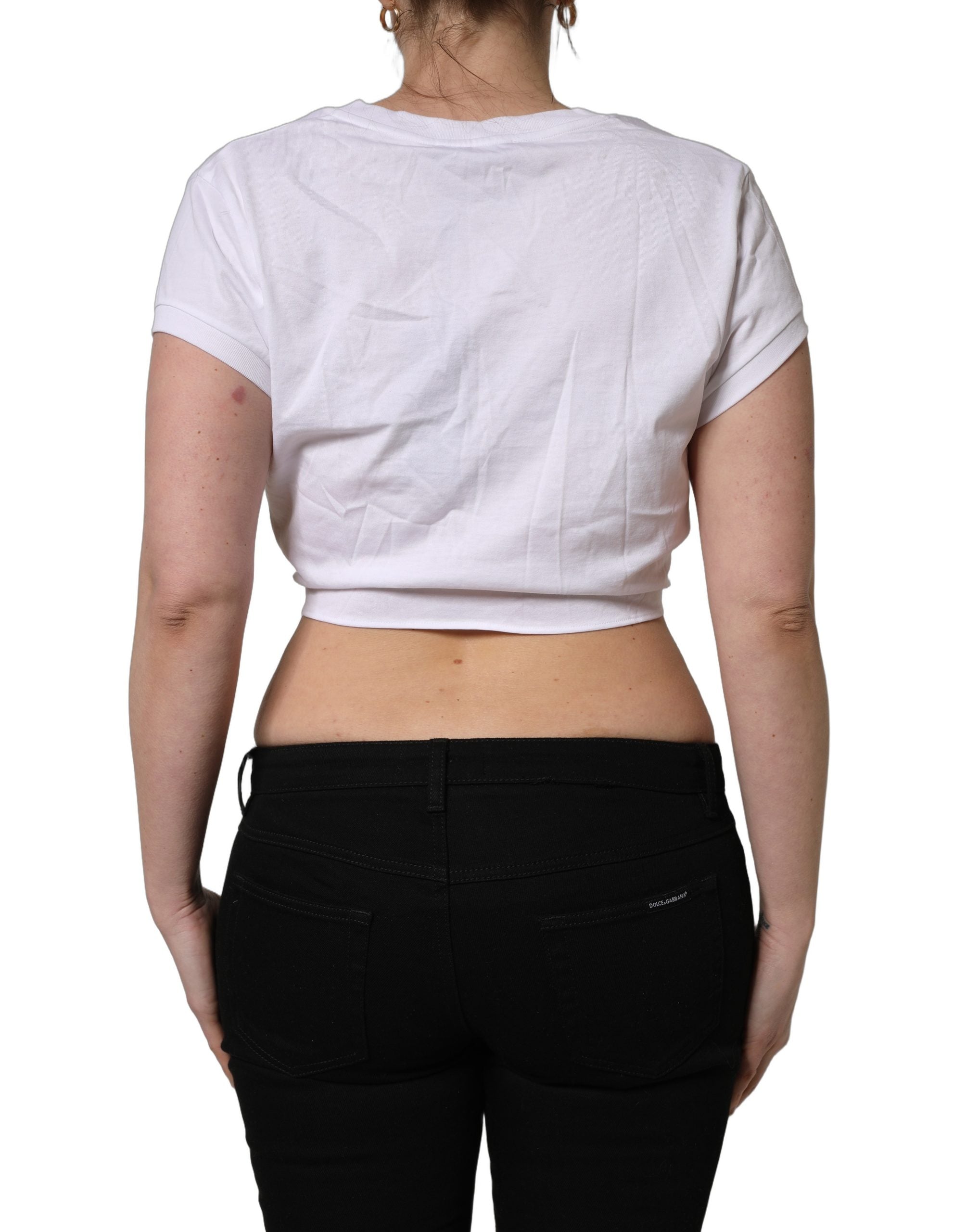 Dolce & Gabbana White Logo Embroidered TieWaist Cropped Top Dolce & Gabbana