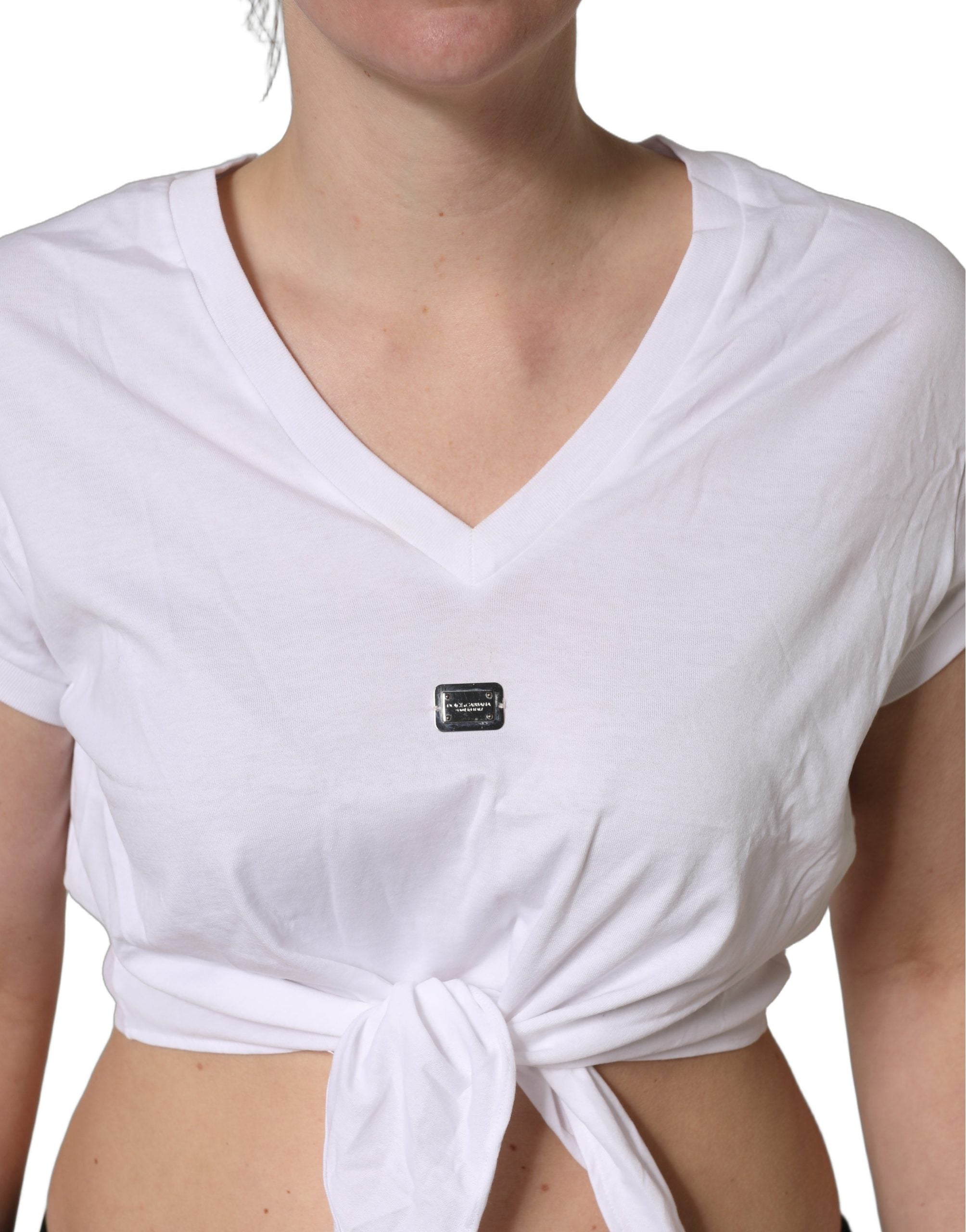 Dolce & Gabbana White Logo Embroidered TieWaist Cropped Top Dolce & Gabbana
