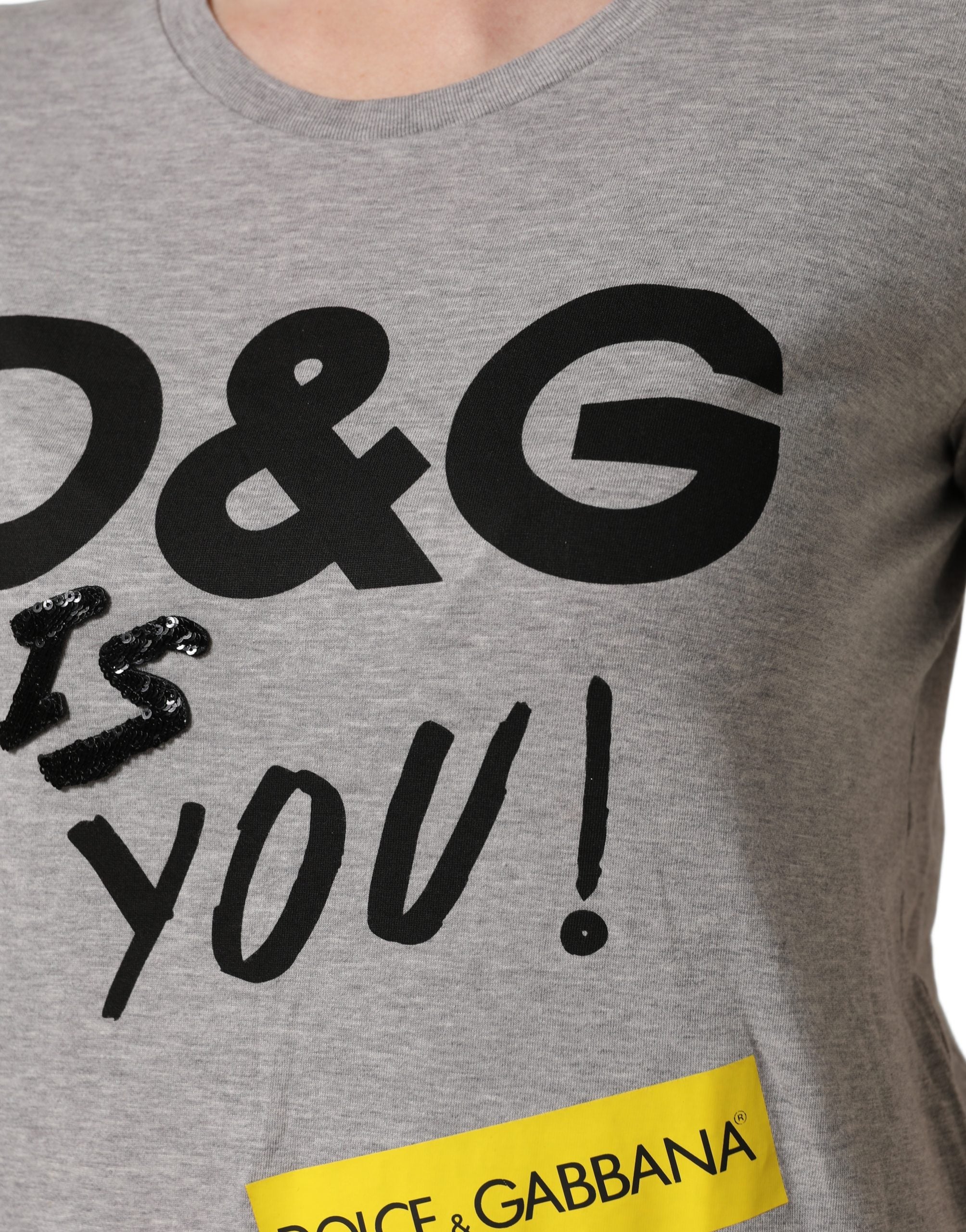 Dolce & Gabbana Gray Cotton Logo Printed Crew Neck T-shirt Dolce & Gabbana