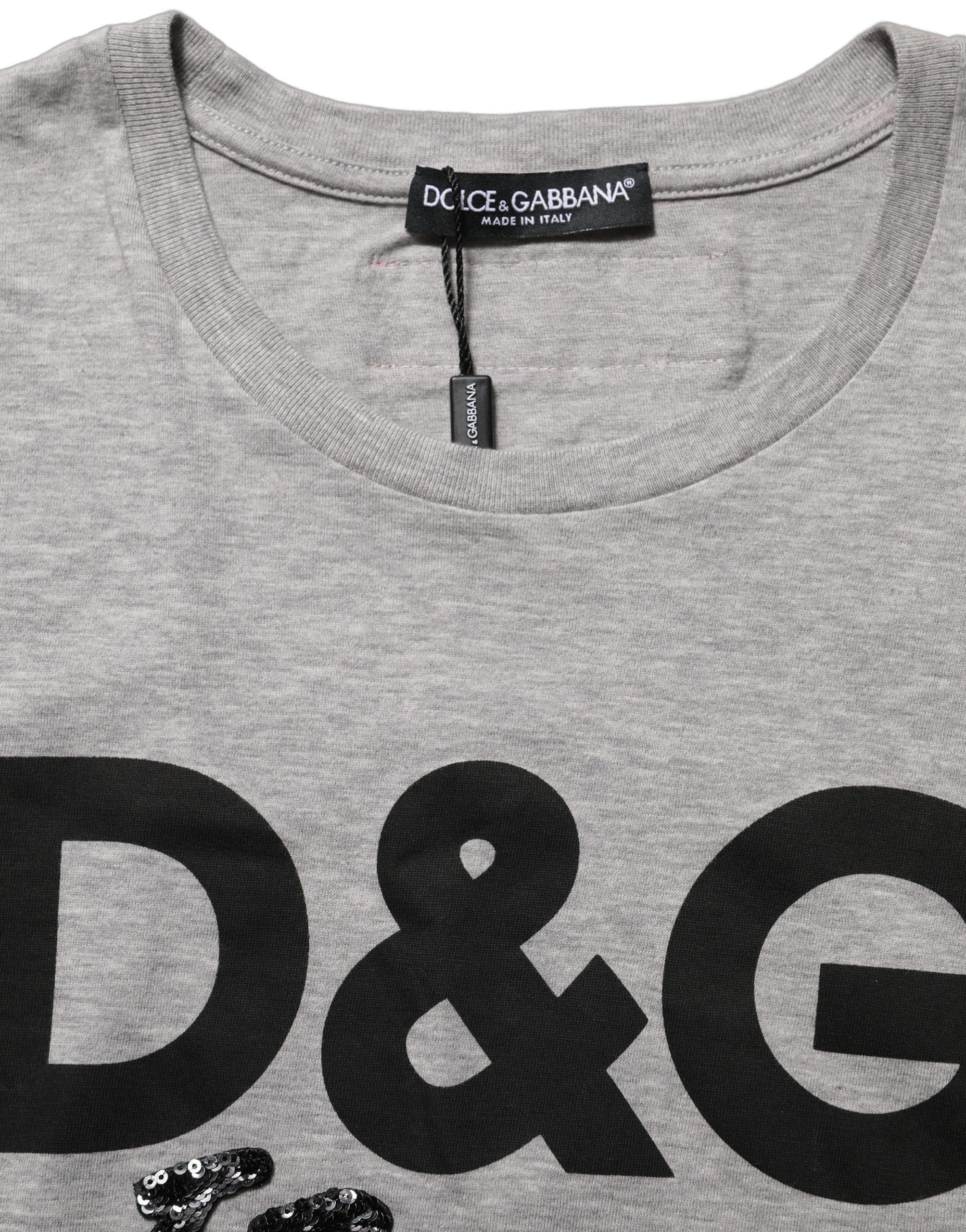 Dolce & Gabbana Gray Cotton Logo Printed Crew Neck T-shirt Dolce & Gabbana