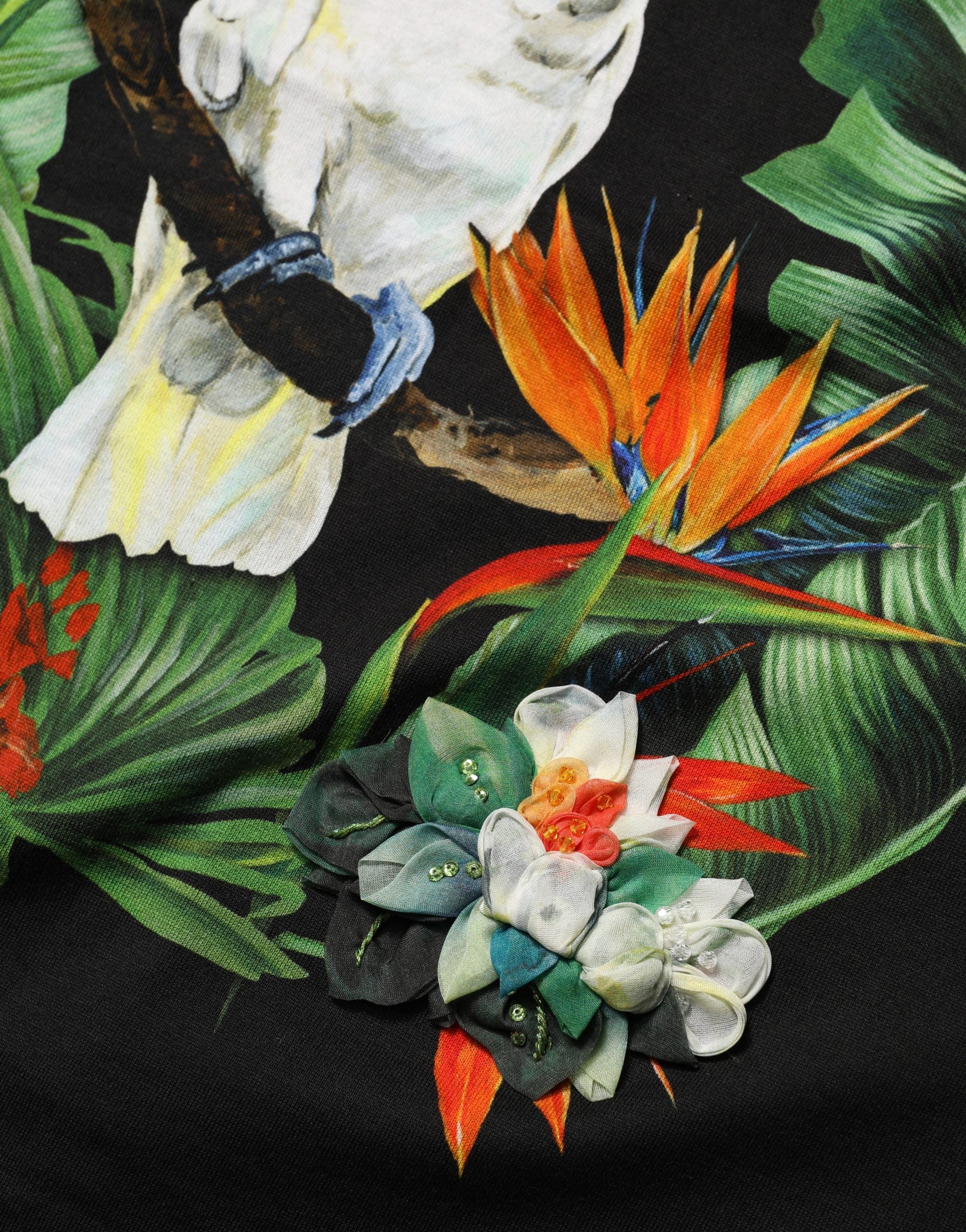 Dolce & Gabbana Black Tropical Print Cotton Round Neck T-Shirt Dolce & Gabbana