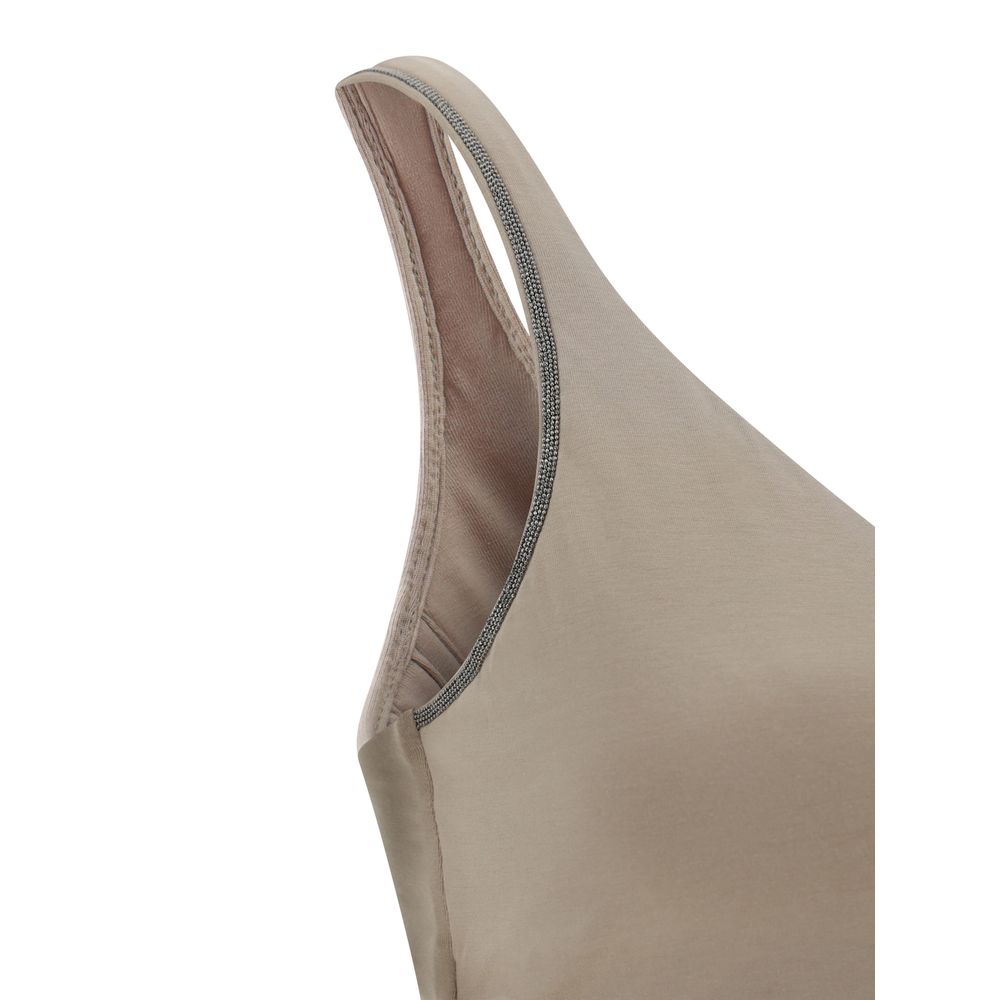 Brunello Cucinelli Beige Cotton Sleeveles T-Shirt Brunello Cucinelli