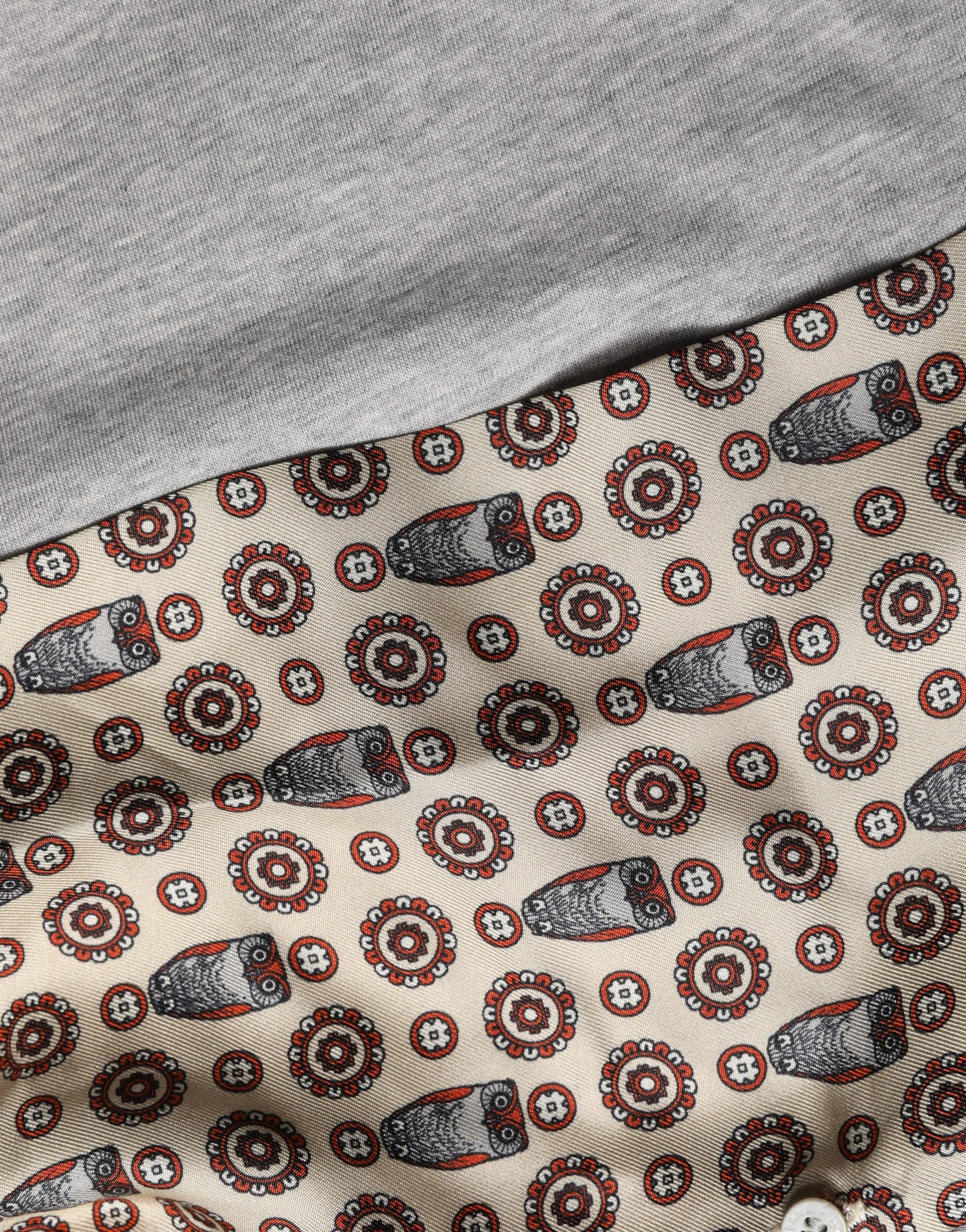 Dolce & Gabbana Gray Cotton V-neck Owl Silk Scarf Top T-shirt Dolce & Gabbana