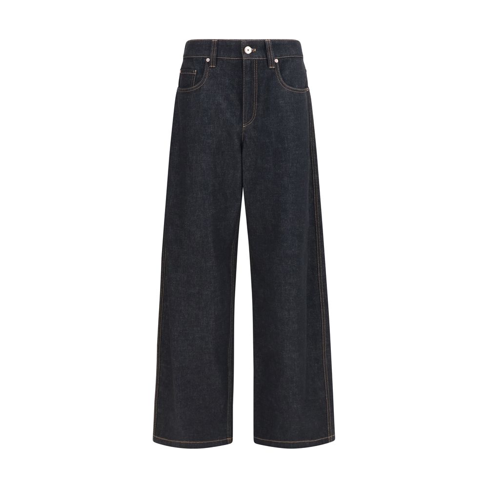 Brunello Cucinelli Blue Cotton Straight-Leg Jeans Brunello Cucinelli