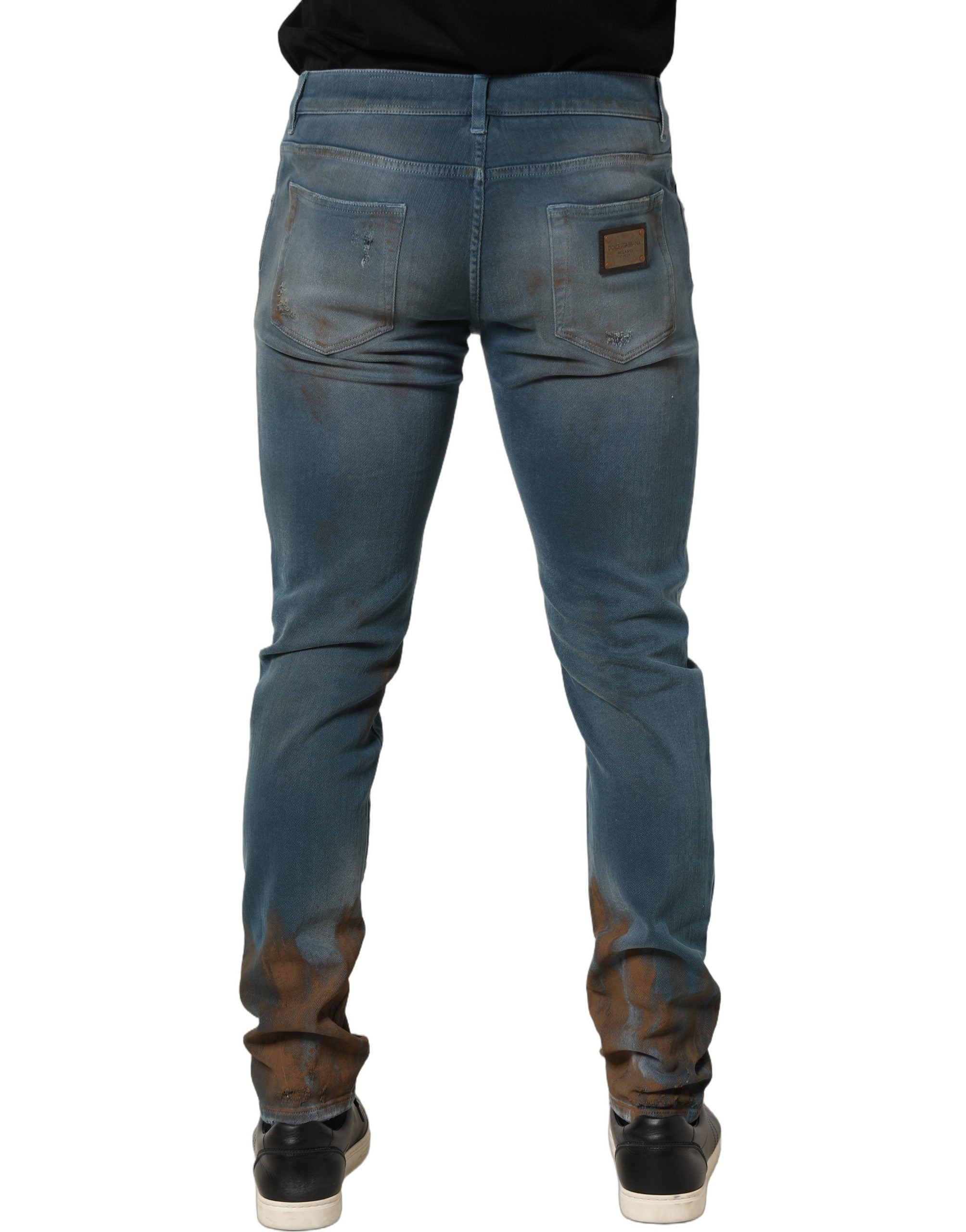 Dolce & Gabbana Blue Distressed Mid Waist Skinny Denim Jeans Dolce & Gabbana