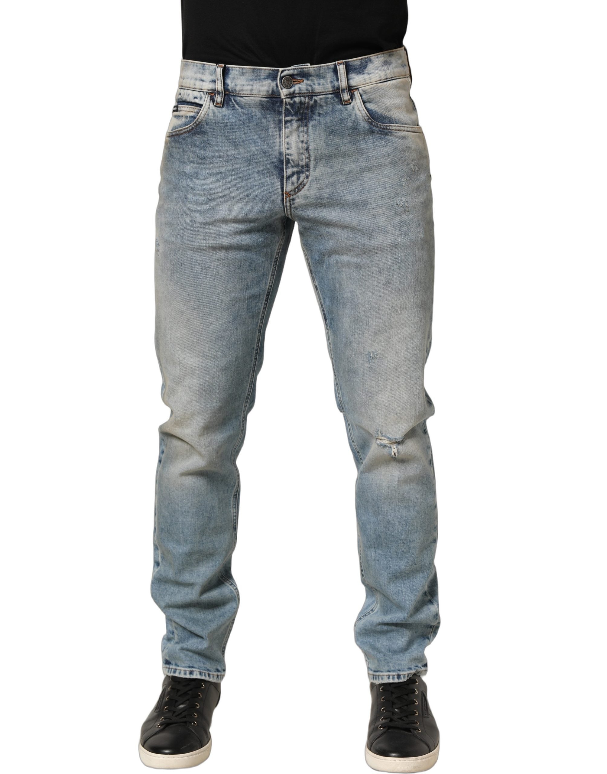 Dolce & Gabbana Blue Washed Mid Waist Straight Men Denim Jeans Dolce & Gabbana