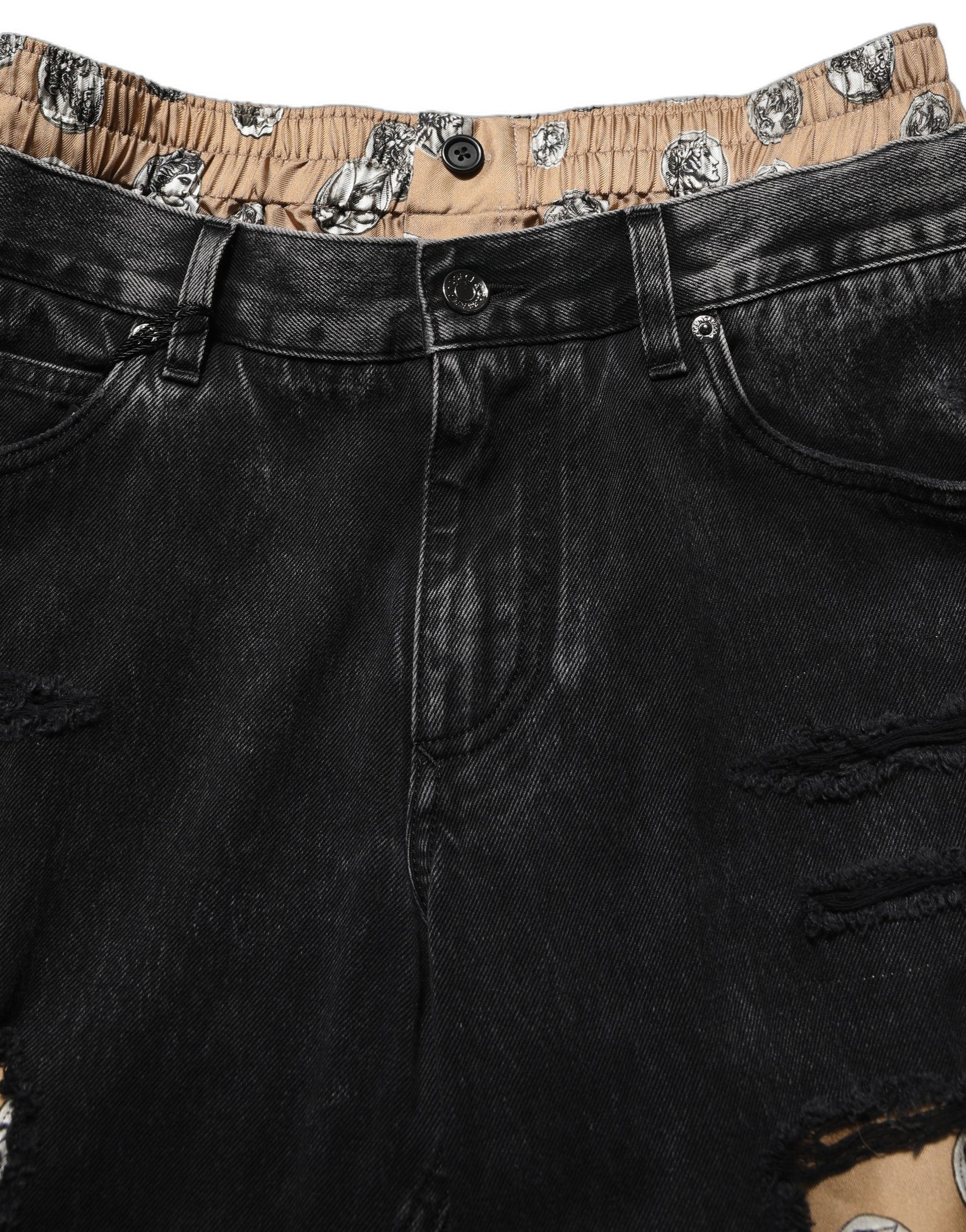 Dolce & Gabbana Black Distressed Cotton Straight Denim Jeans Dolce & Gabbana