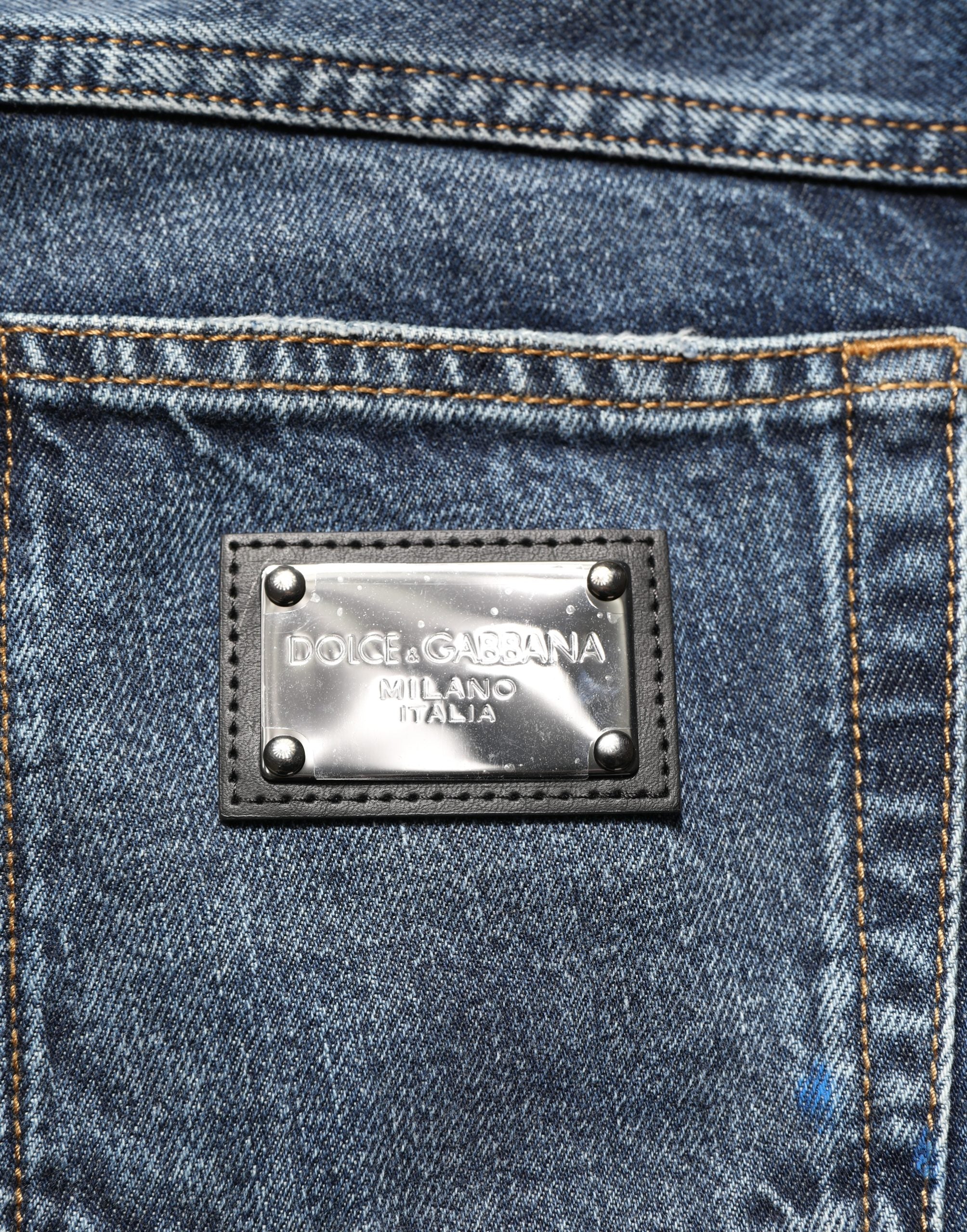 Dolce & Gabbana Dark Blue Washed Mid Waist Straight Men Denim Jeans Dolce & Gabbana