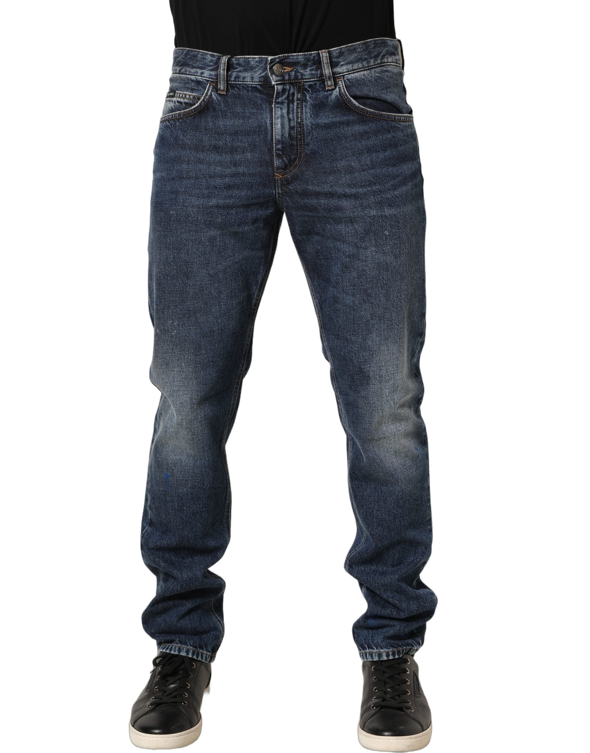 Dolce & Gabbana Dark Blue Washed Mid Waist Straight Men Denim Jeans Dolce & Gabbana