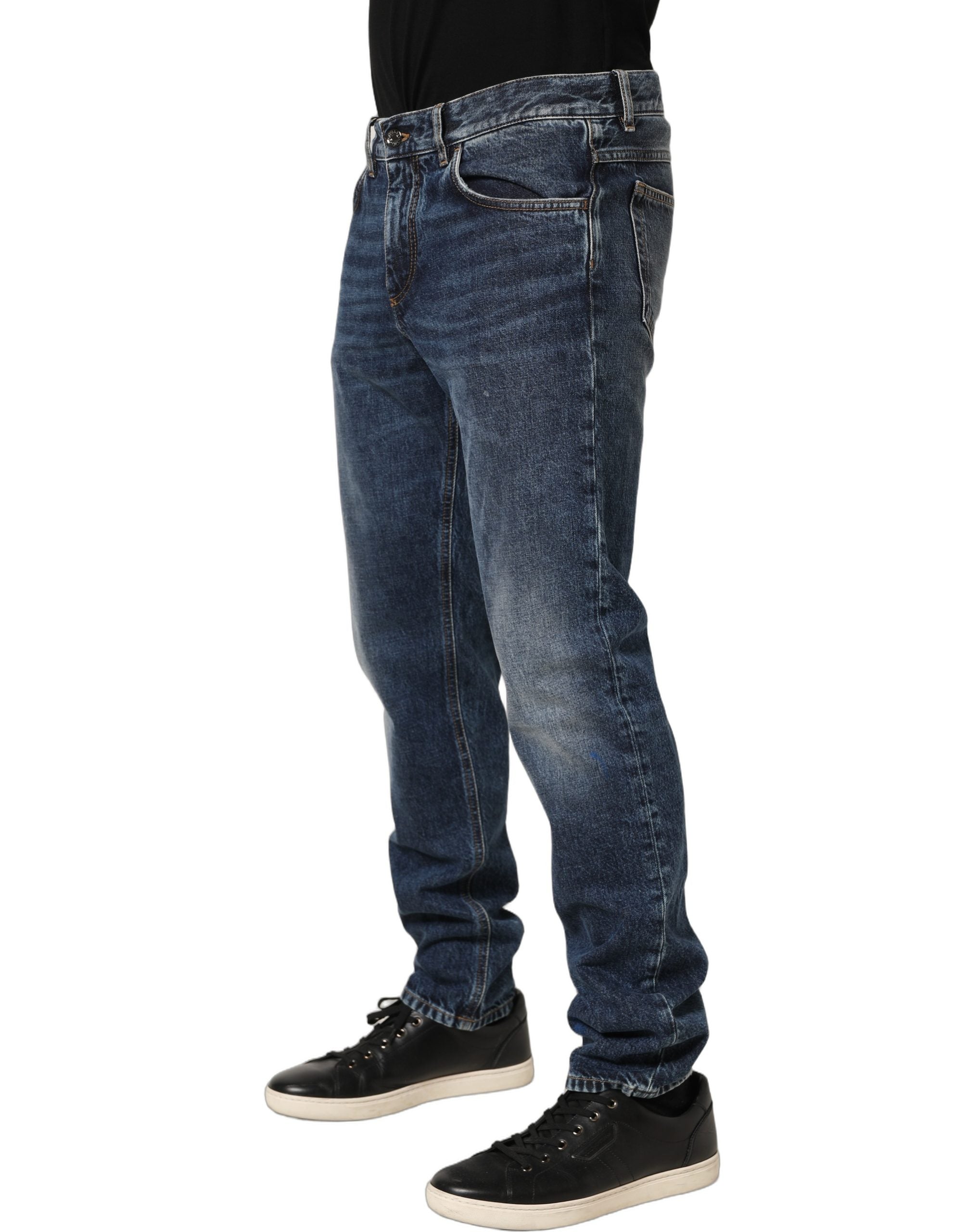 Dolce & Gabbana Dark Blue Washed Mid Waist Straight Men Denim Jeans Dolce & Gabbana