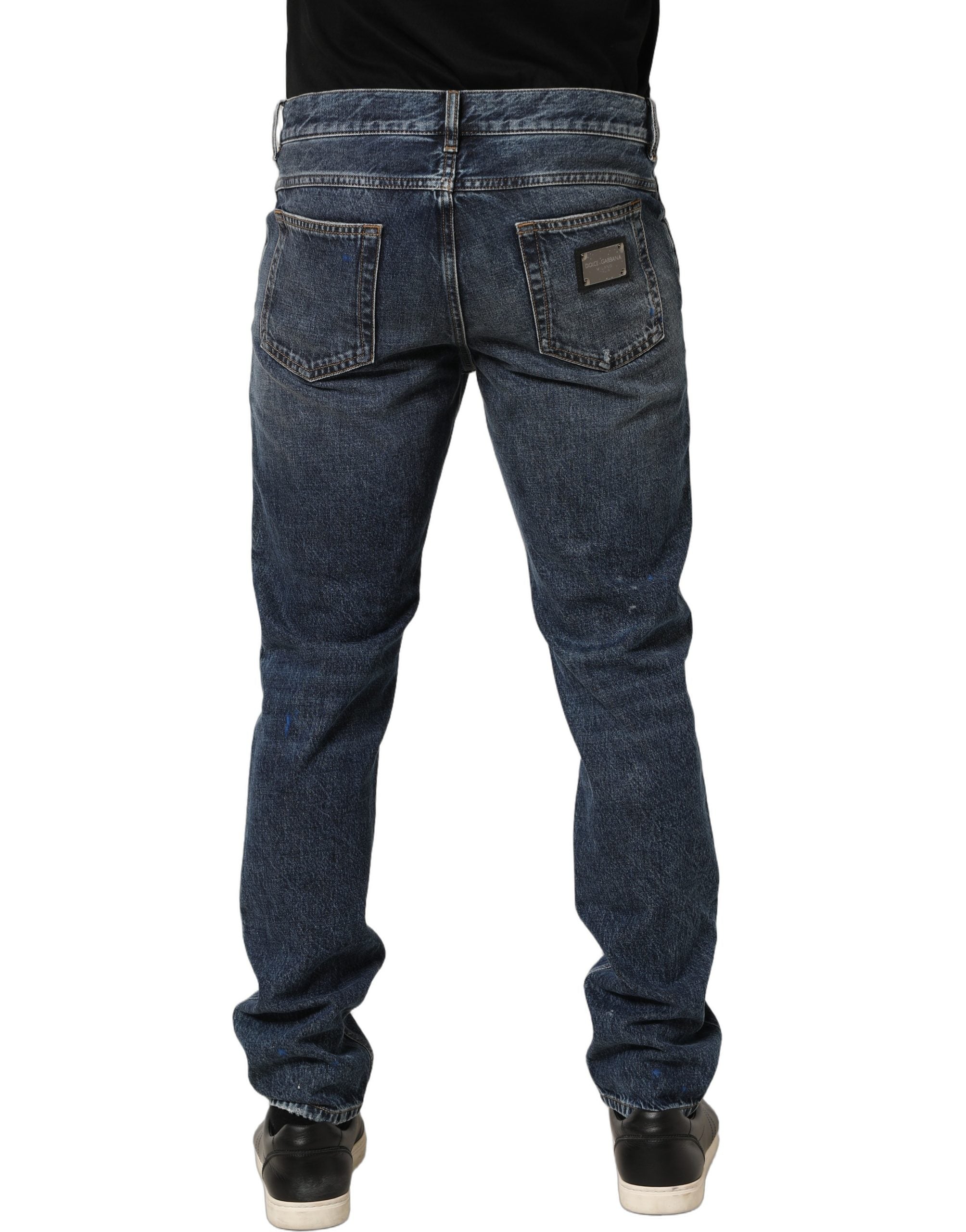 Dolce & Gabbana Dark Blue Washed Mid Waist Straight Men Denim Jeans Dolce & Gabbana