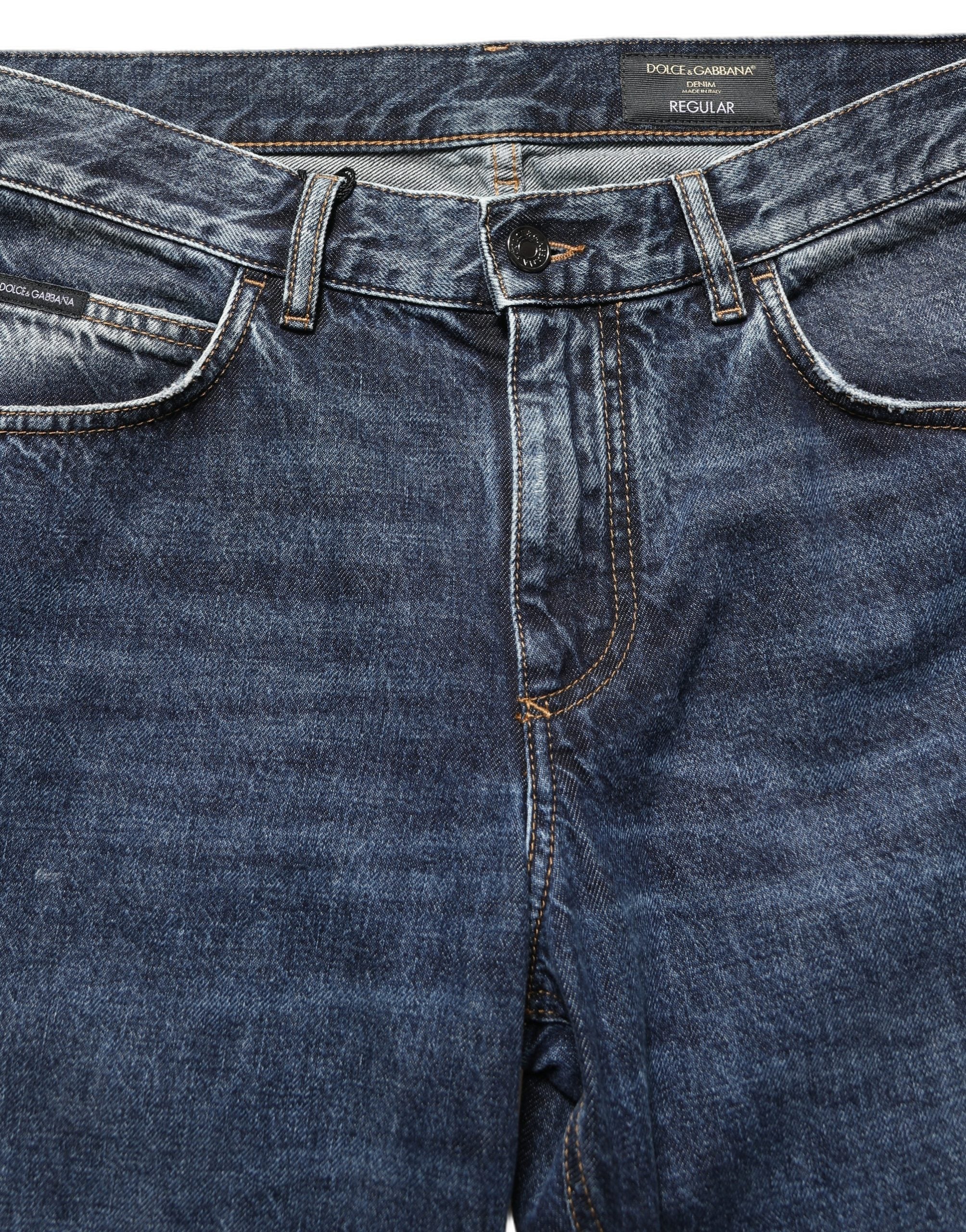 Dolce & Gabbana Dark Blue Washed Mid Waist Straight Men Denim Jeans Dolce & Gabbana