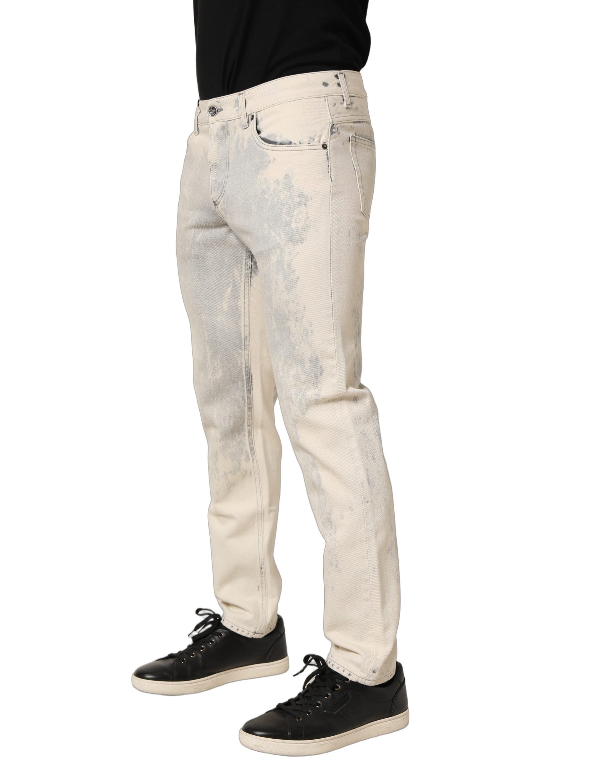 Dolce & Gabbana Beige Tie Dye Cotton Straight Men Denim Jeans Dolce & Gabbana