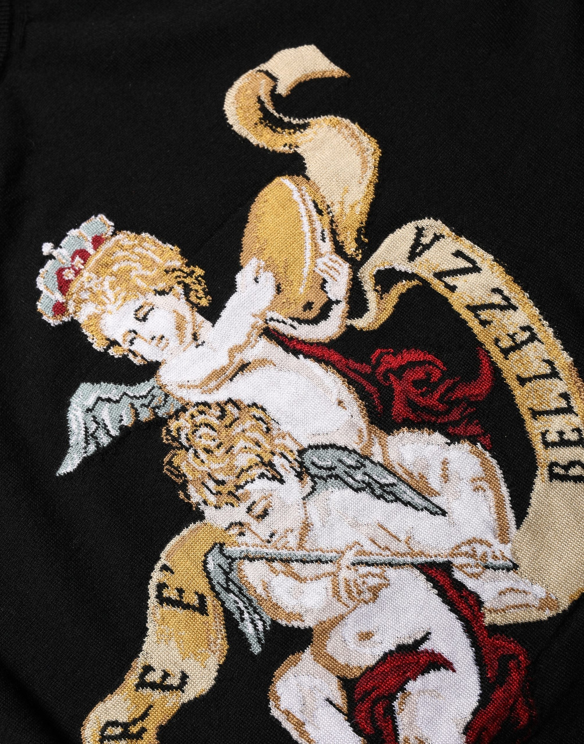 Dolce & Gabbana Black Angels Wool Crew Neck Pullover Sweater Dolce & Gabbana