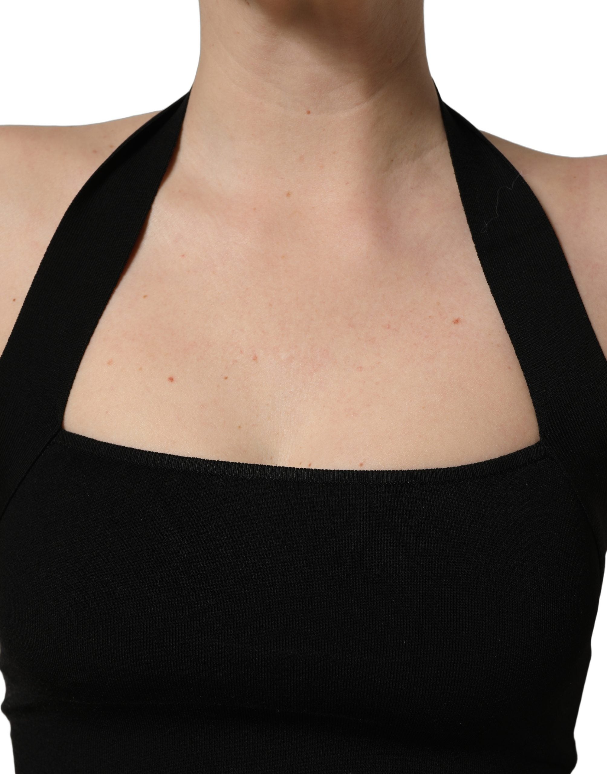 Dolce & Gabbana Black Square Neck Halter Cropped Tank Top Dolce & Gabbana