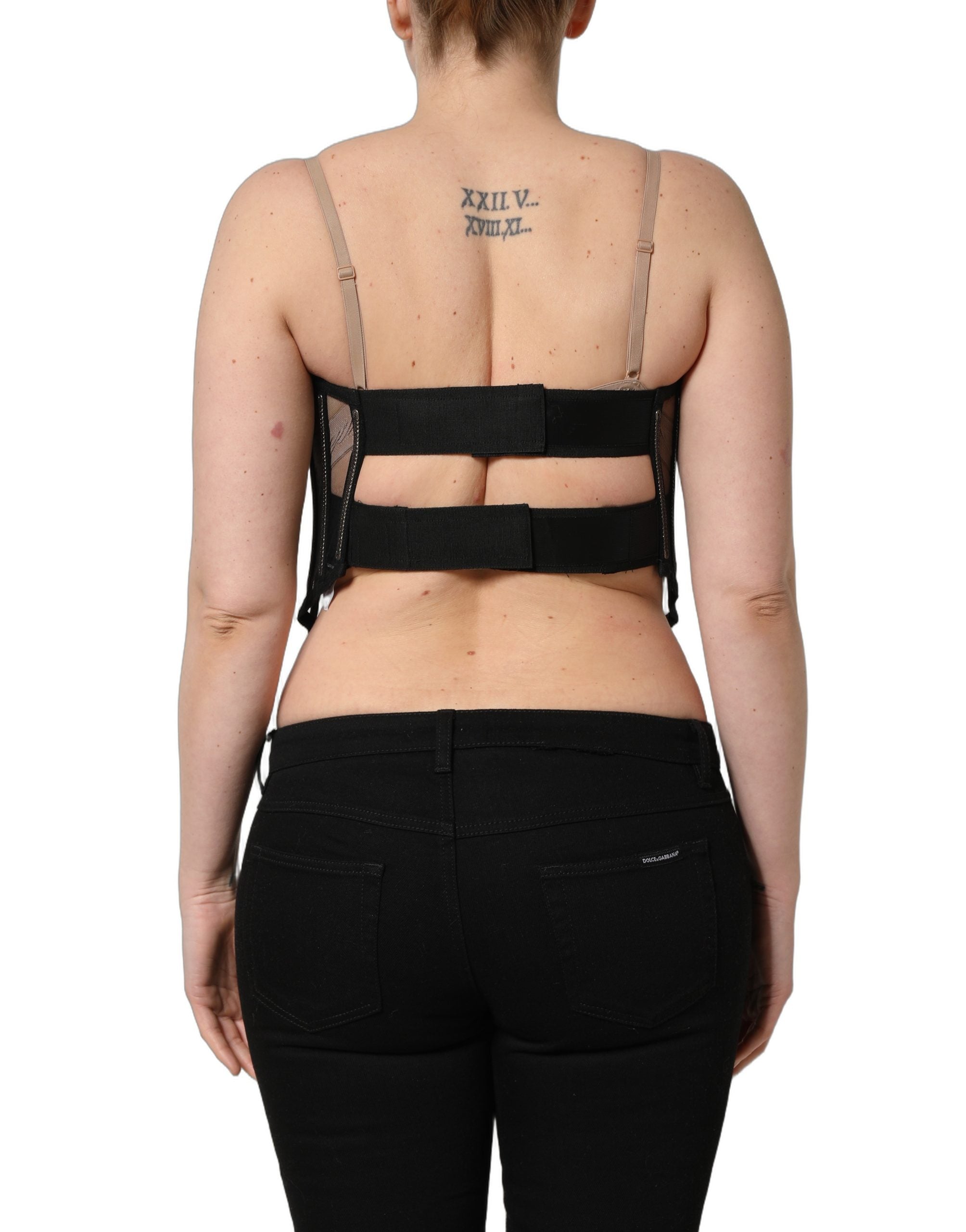 Dolce & Gabbana Black Sheer Tulle Bodysuit Cropped Corset Top Dolce & Gabbana