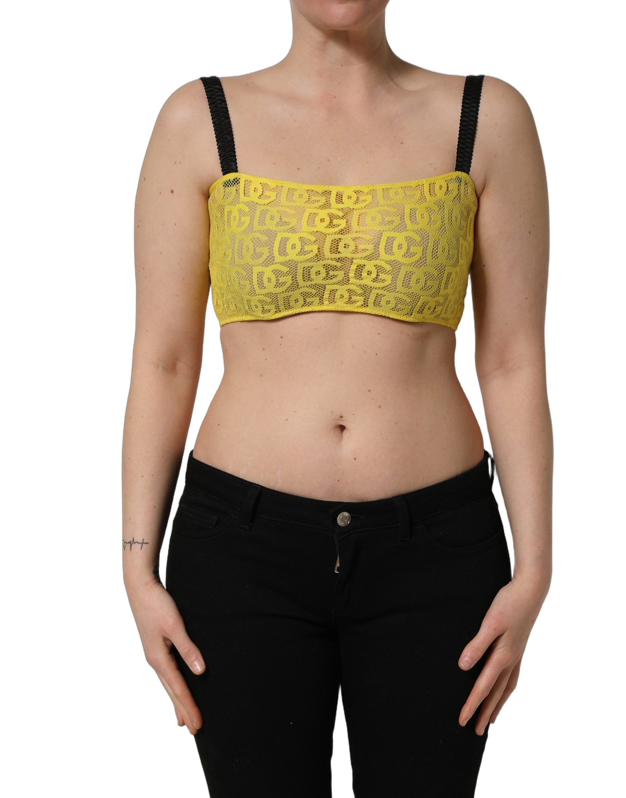 Dolce & Gabbana Yellow Cotton Crepe Chiffon Crop Bralette Top Dolce & Gabbana