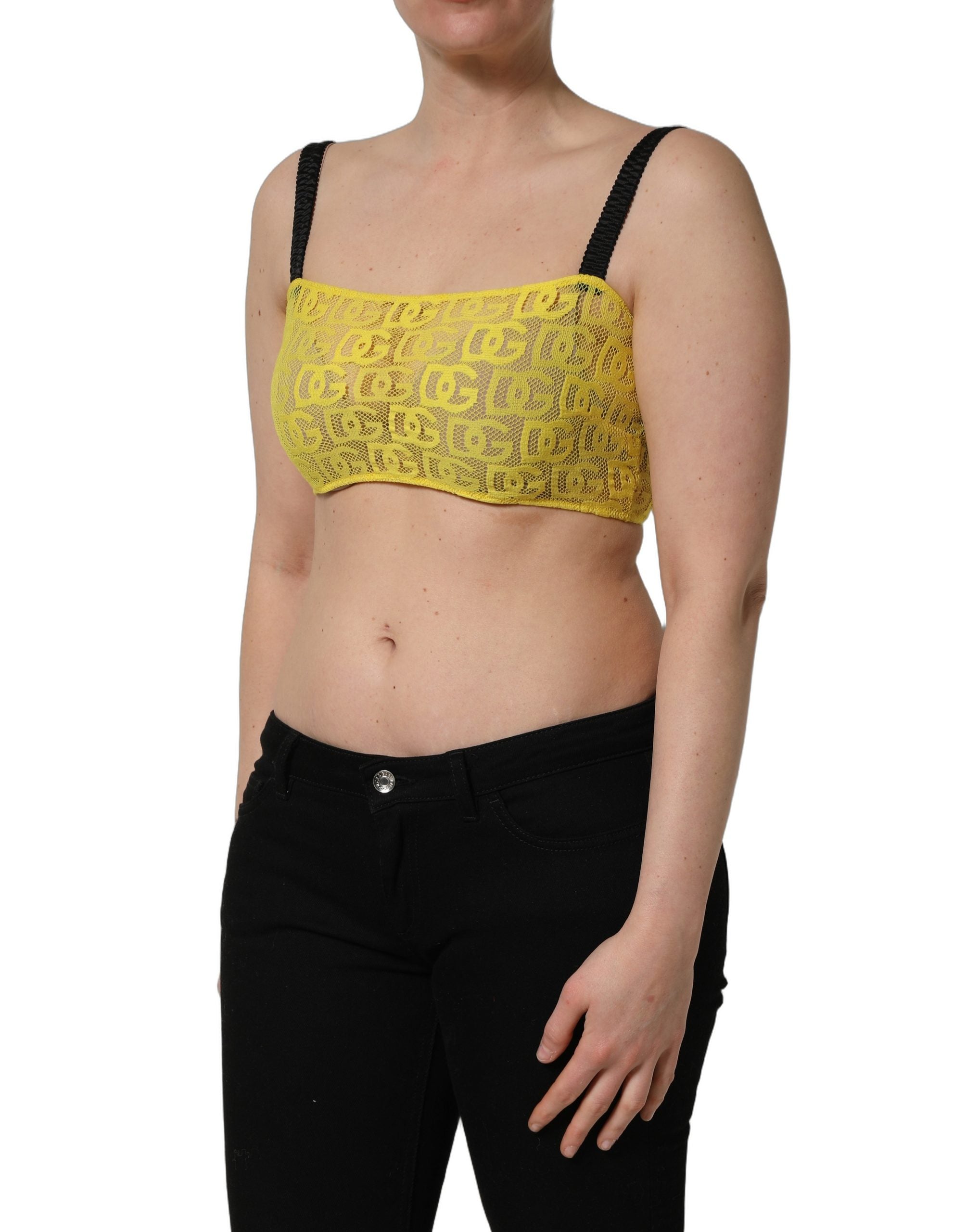 Dolce & Gabbana Yellow Cotton Crepe Chiffon Crop Bralette Top Dolce & Gabbana