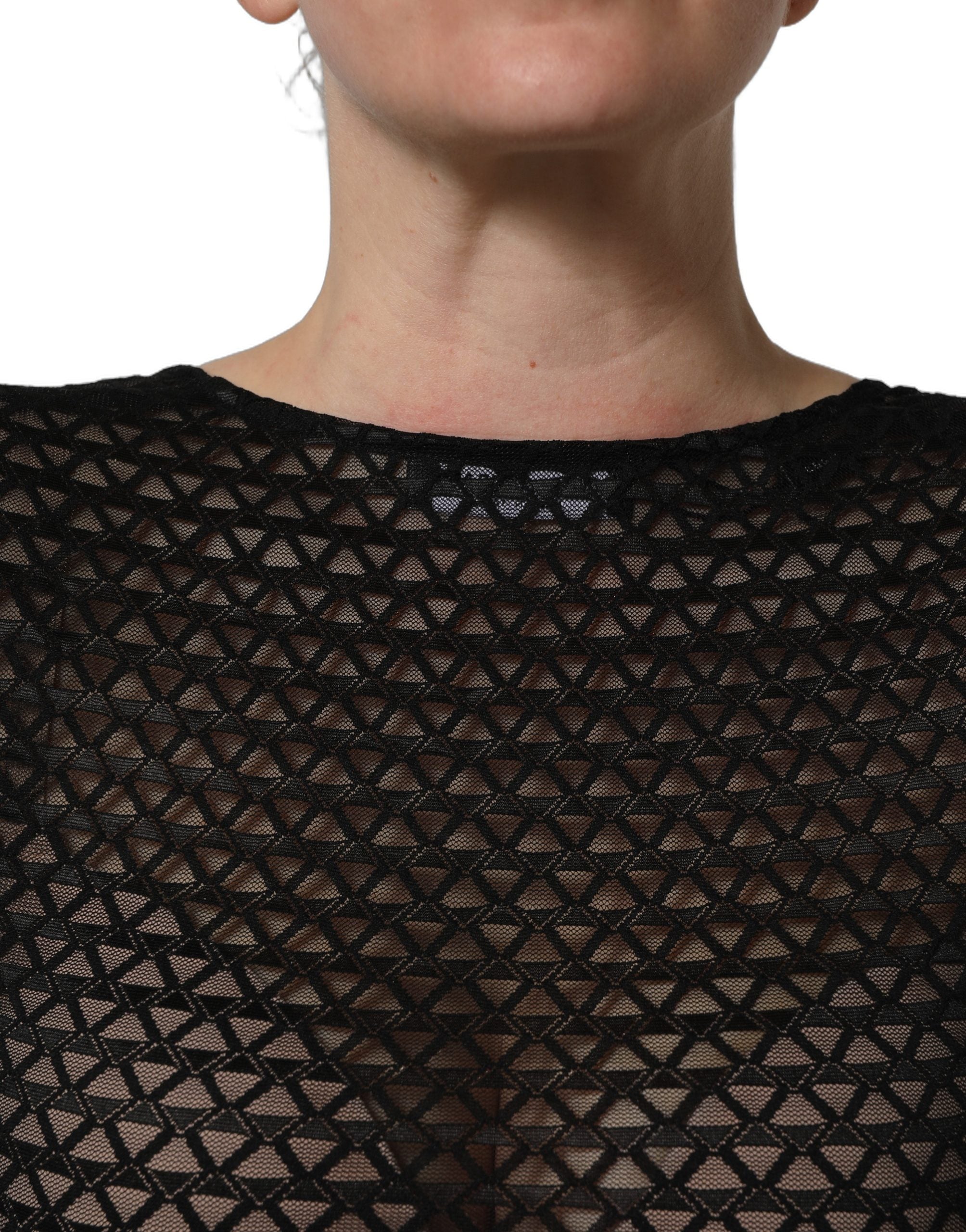 Dolce & Gabbana Black Nylon Fishnet Long Sleeve Cropped Top Dolce & Gabbana