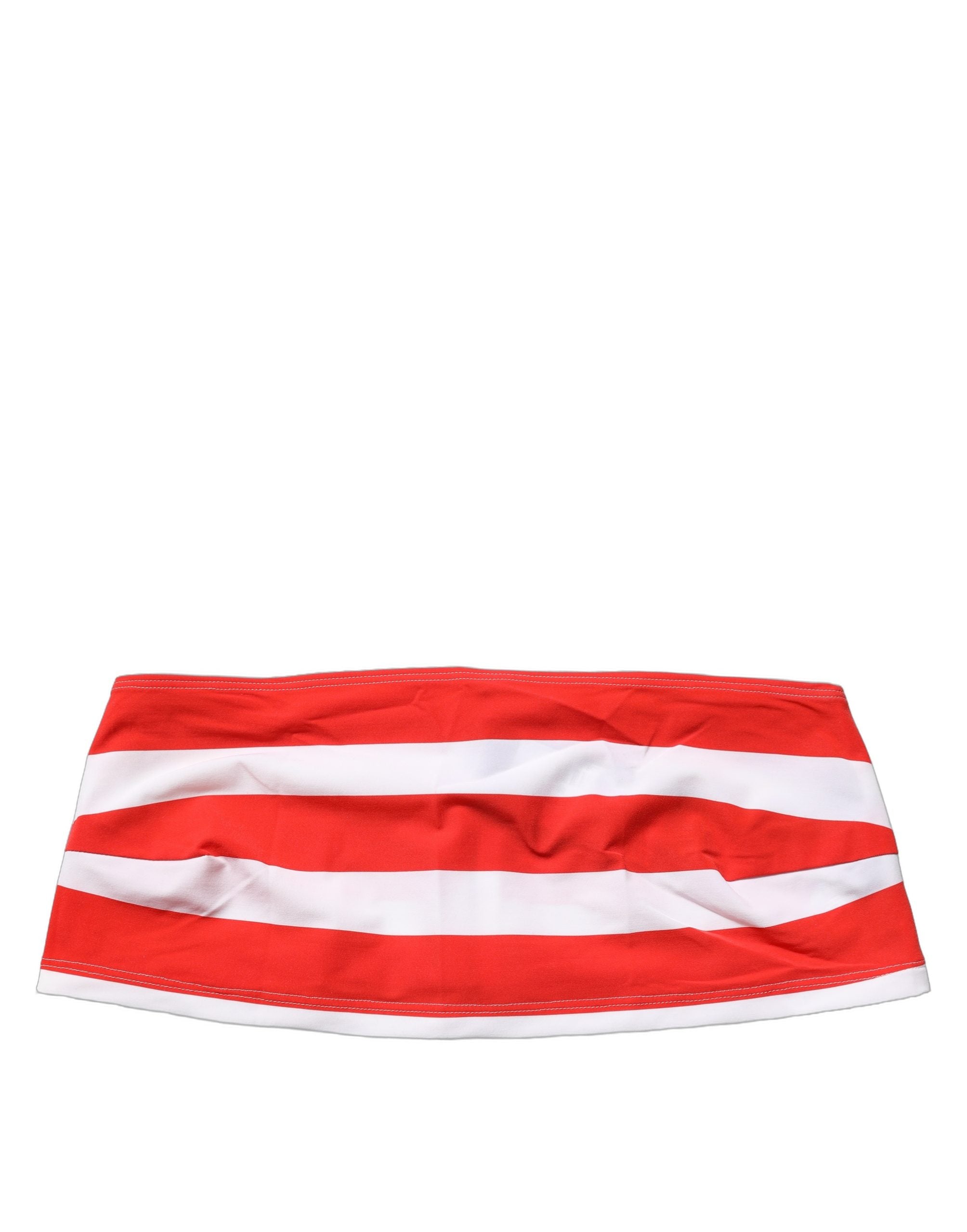 Dolce & Gabbana White Red Nylon Striped Ribbed Tube Crop Top Dolce & Gabbana