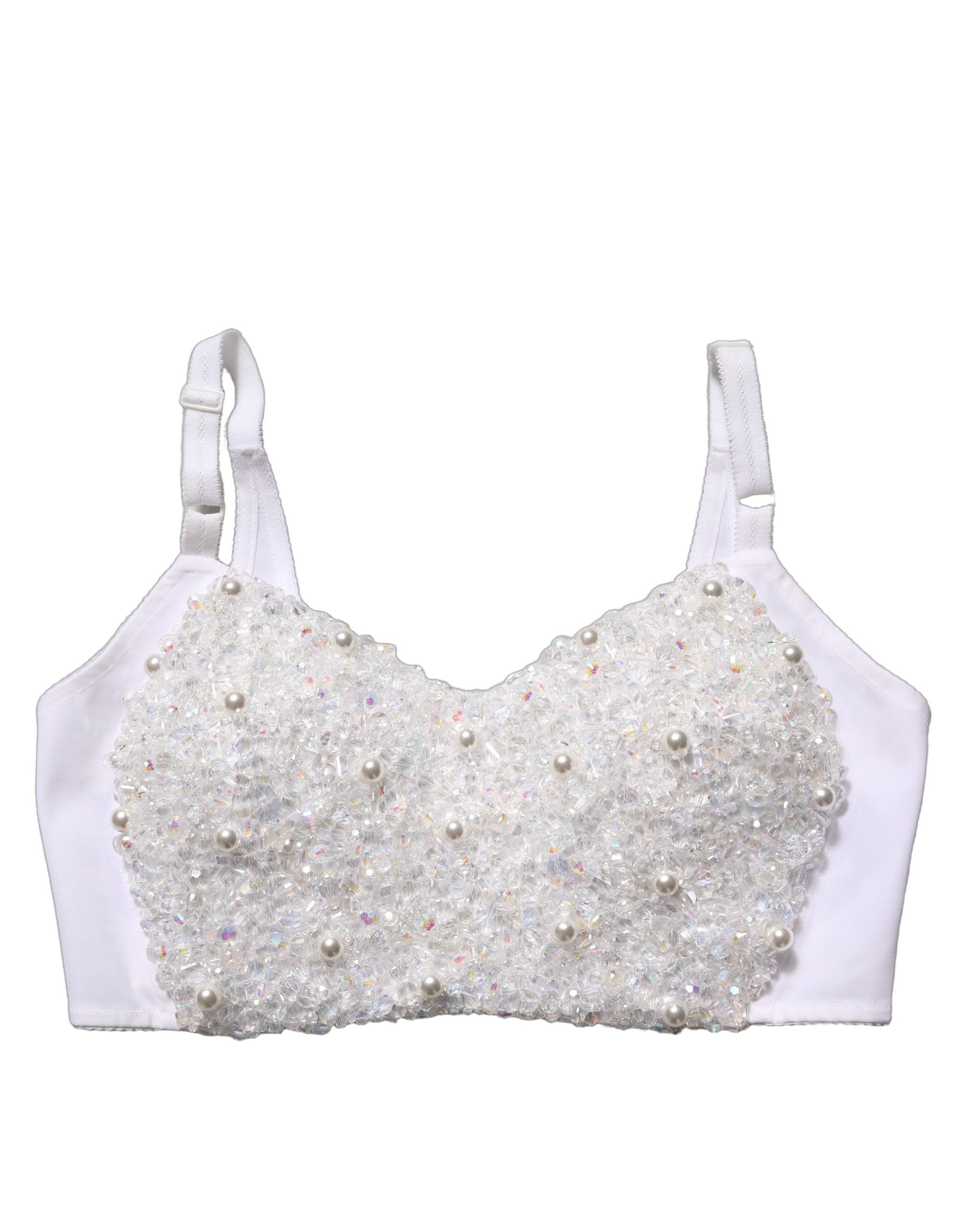 Dolce & Gabbana White Pearls Beaded Corset Bustier Crop Top Dolce & Gabbana
