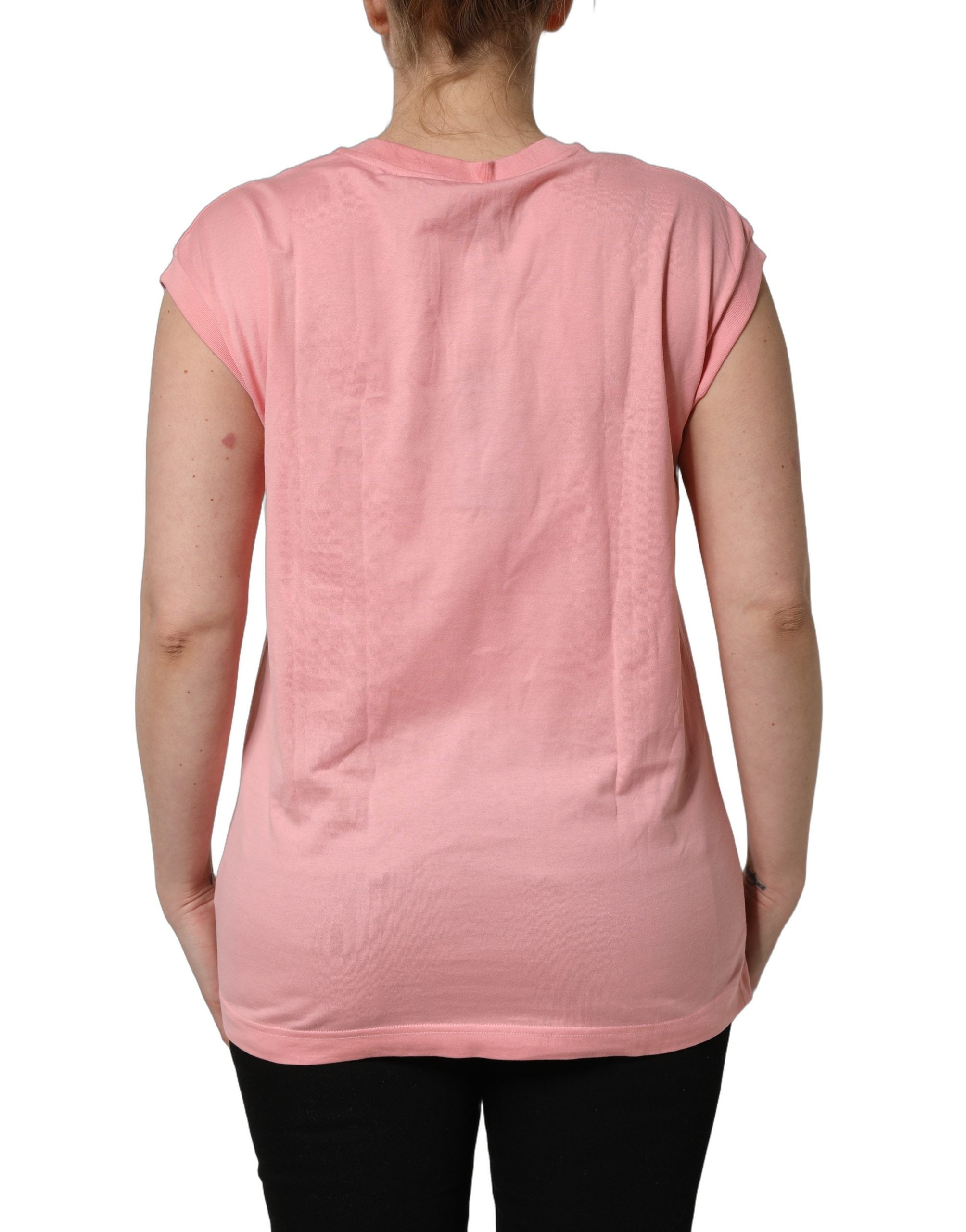 Dolce & Gabbana Pink Cotton DG Logo Round Neck Tank T-shirt Dolce & Gabbana
