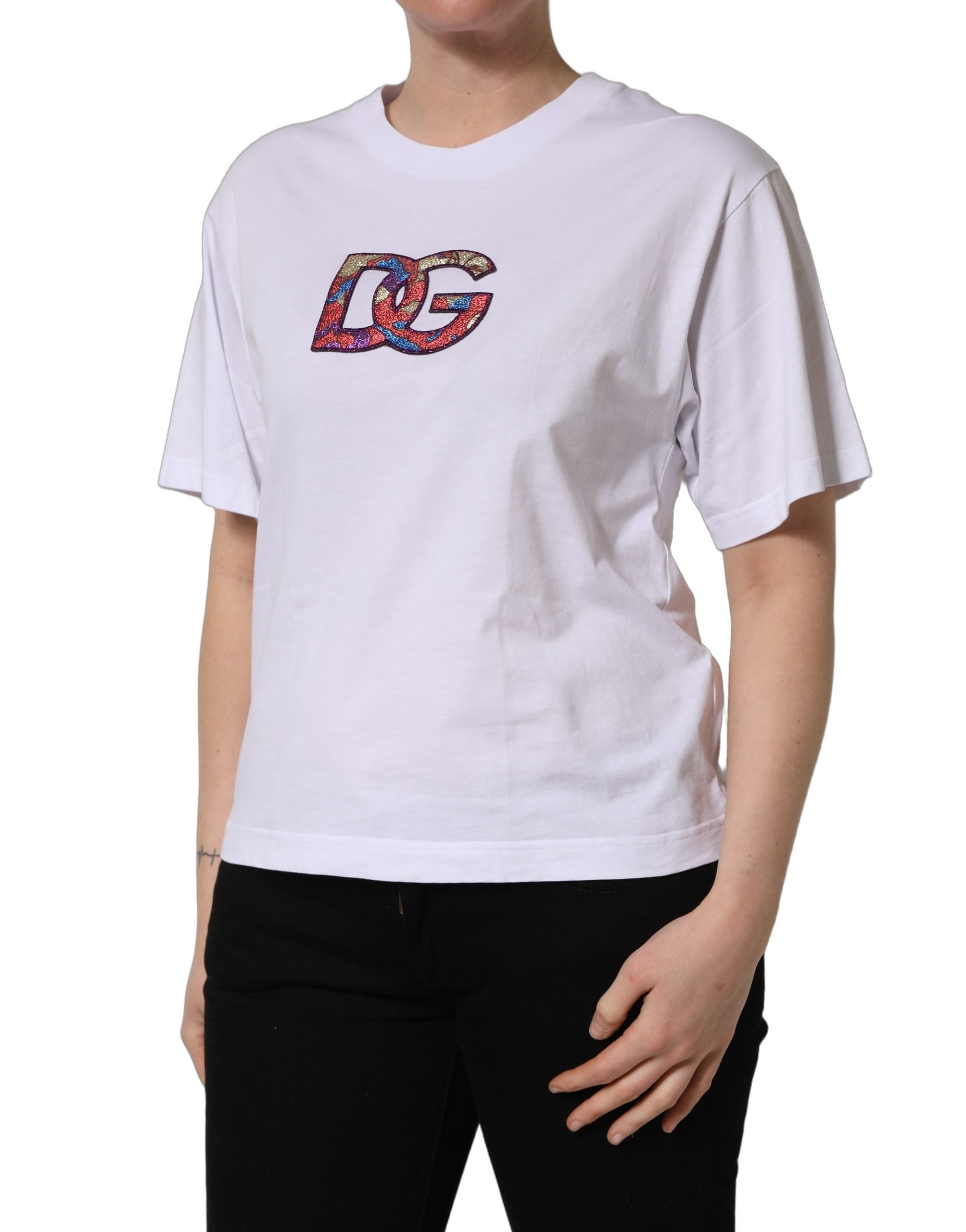 Dolce & Gabbana White Cotton DG Logo Patch Crew Neck T-shirt Dolce & Gabbana