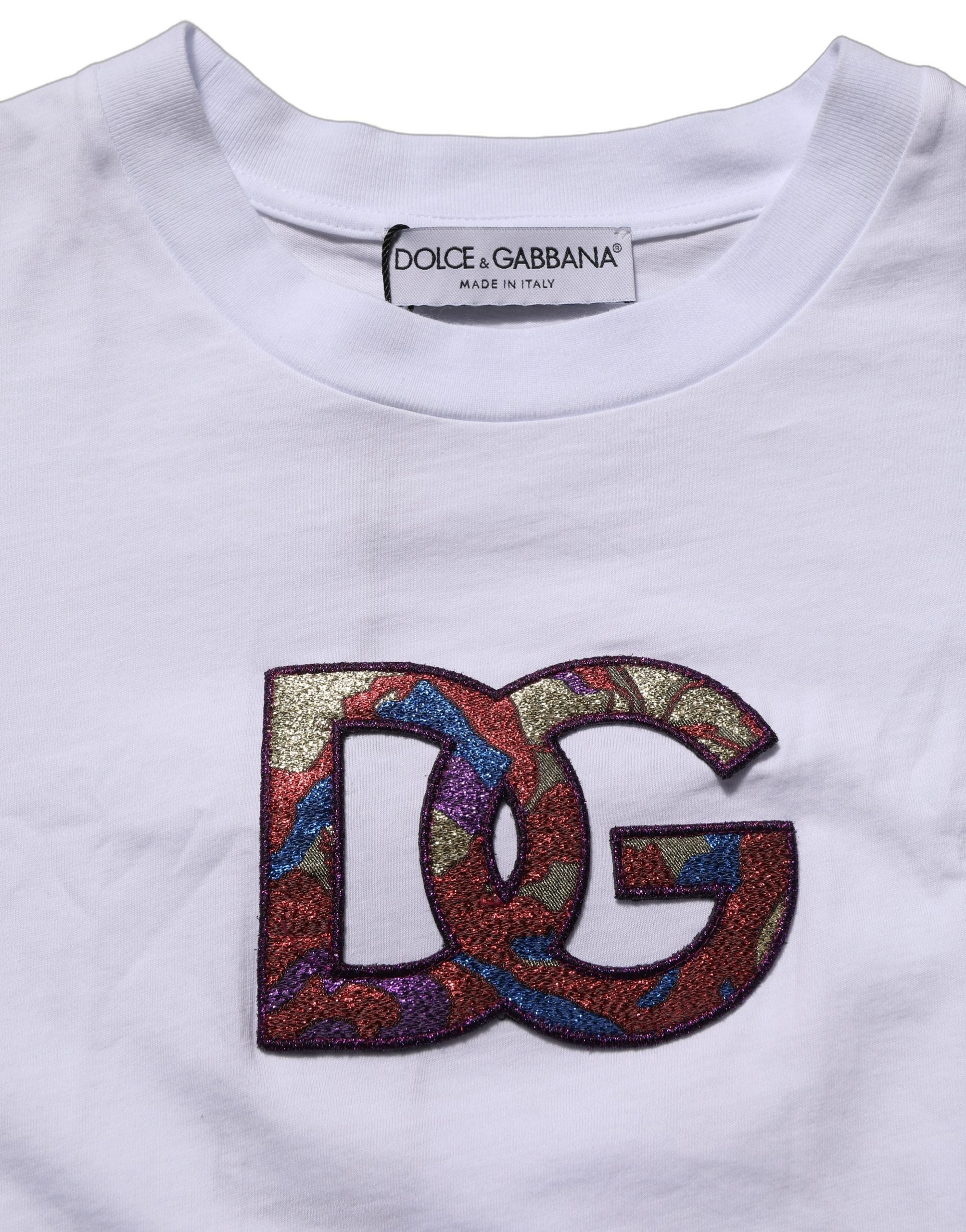 Dolce & Gabbana White Cotton DG Logo Patch Crew Neck T-shirt Dolce & Gabbana