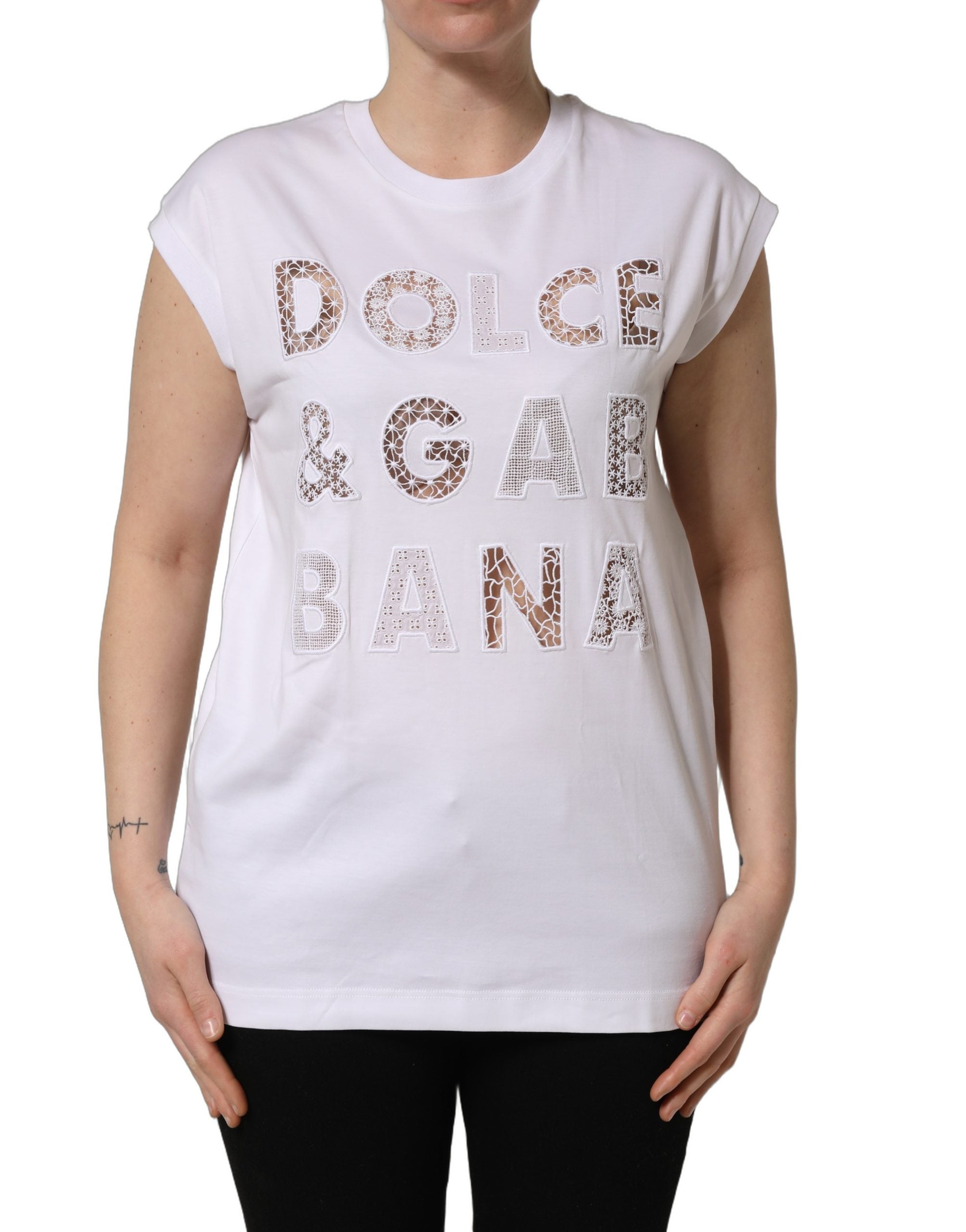 Dolce & Gabbana White Logo Round Neck Sleeveless T-shirt Dolce & Gabbana