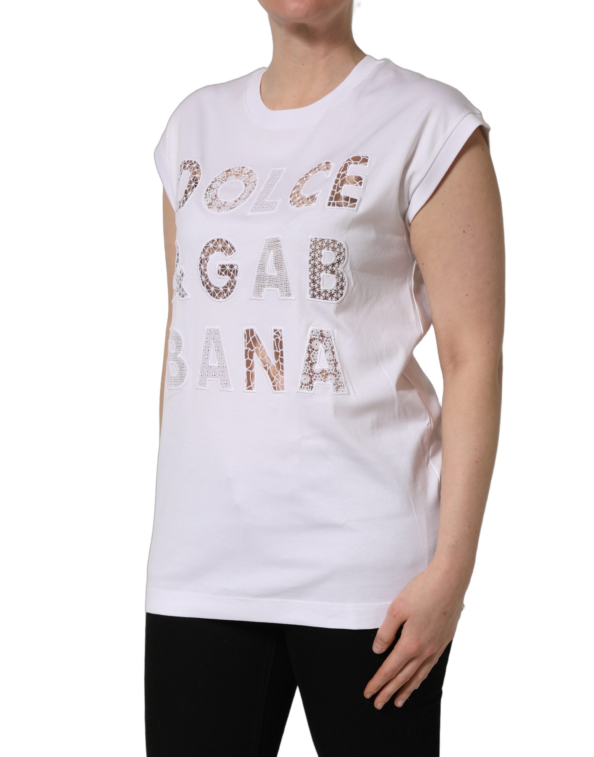 Dolce & Gabbana White Logo Round Neck Sleeveless T-shirt Dolce & Gabbana