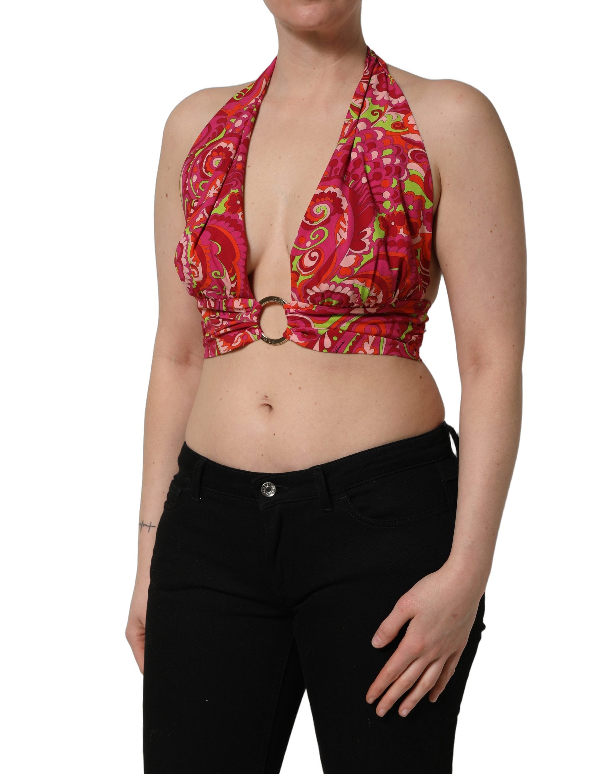 Dolce & Gabbana Red Paisley Silk Halter Neck Crop Tank Top Dolce & Gabbana