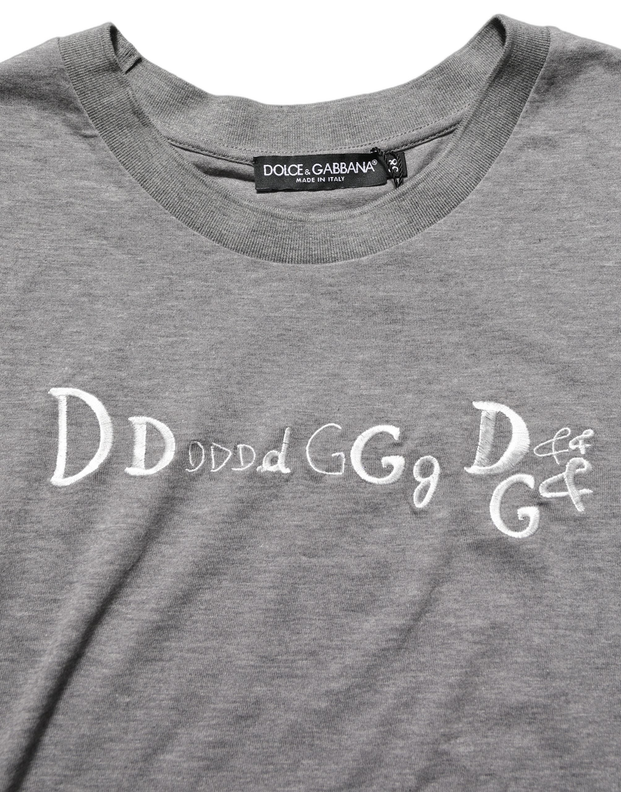 Dolce & Gabbana Gray Logo Embroidery Short Sleeve T-shirt Dolce & Gabbana