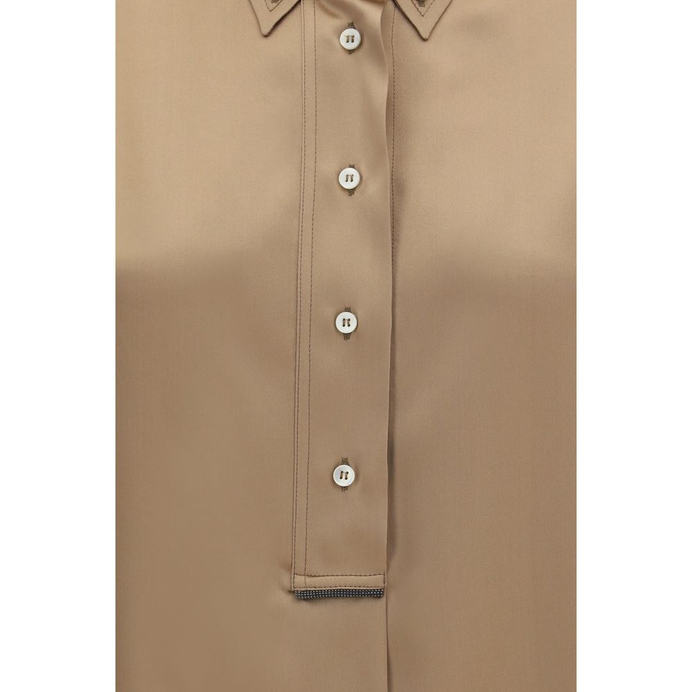 Brunello Cucinelli Beige Silk Shortsleeve Shirt Brunello Cucinelli