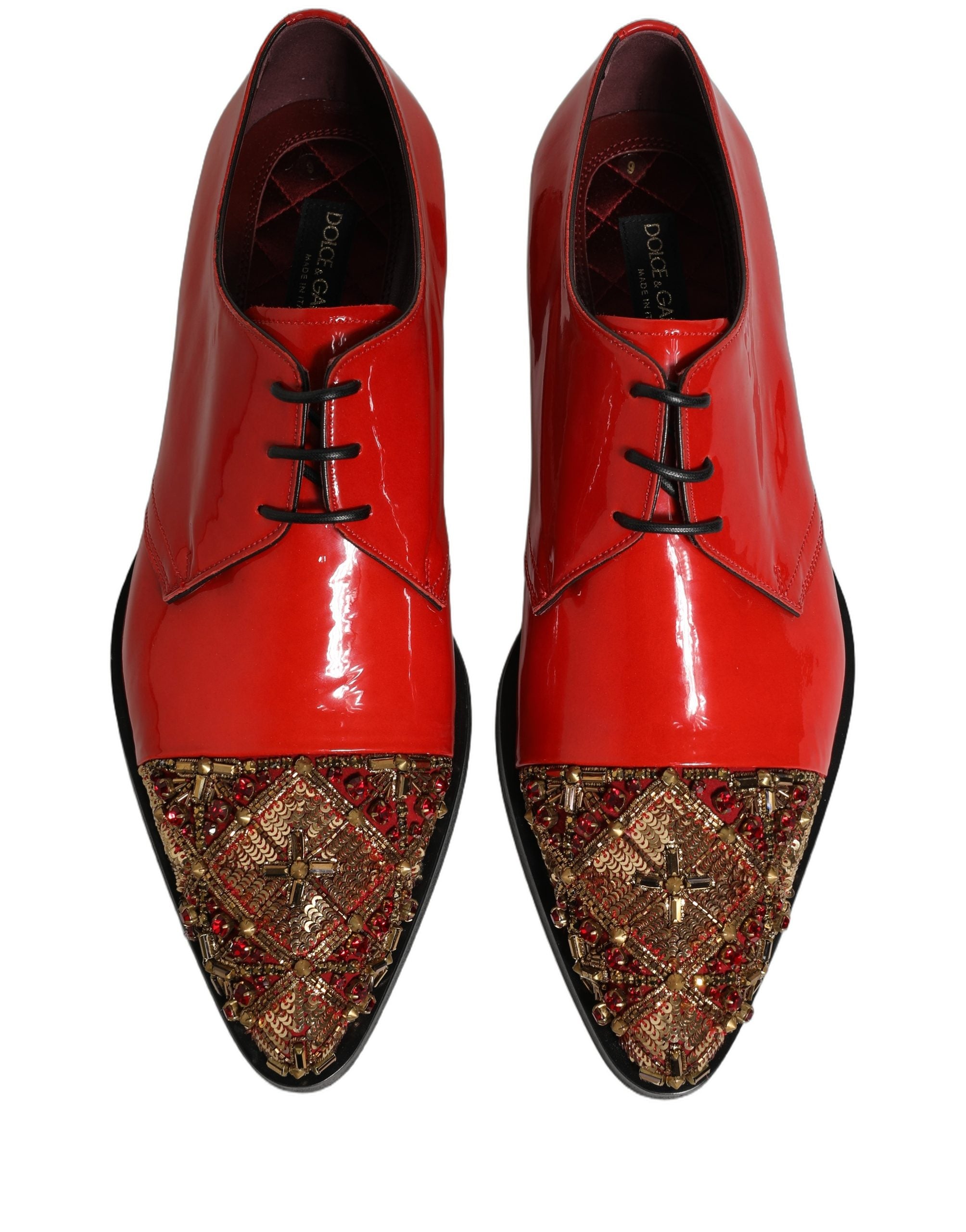 Dolce & Gabbana Red Embellished Men Derby Dress Formal Shoes Dolce & Gabbana