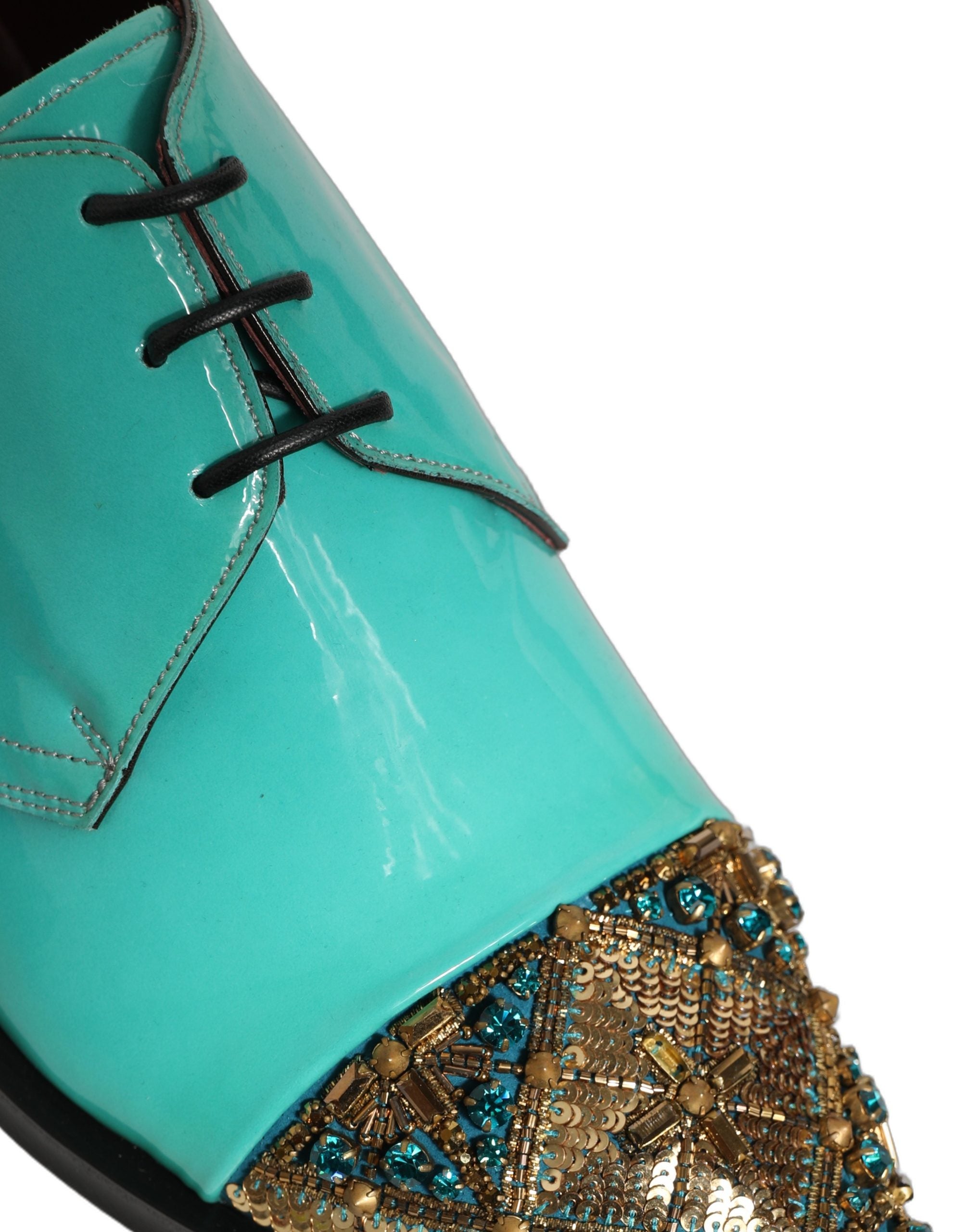 Dolce & Gabbana Aqua Blue Embellished Derby Dress Formal Shoes Dolce & Gabbana