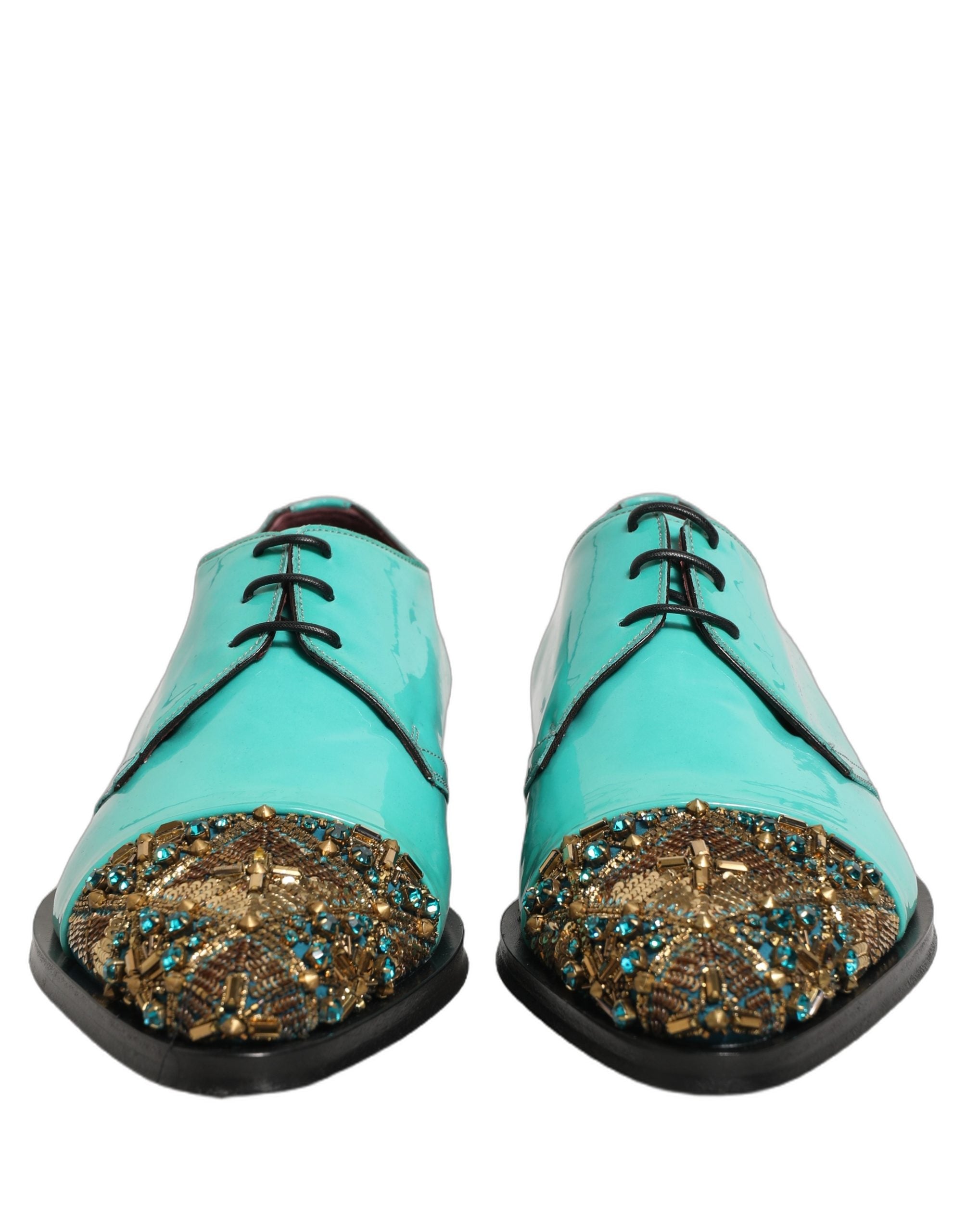 Dolce & Gabbana Aqua Blue Embellished Derby Dress Formal Shoes Dolce & Gabbana