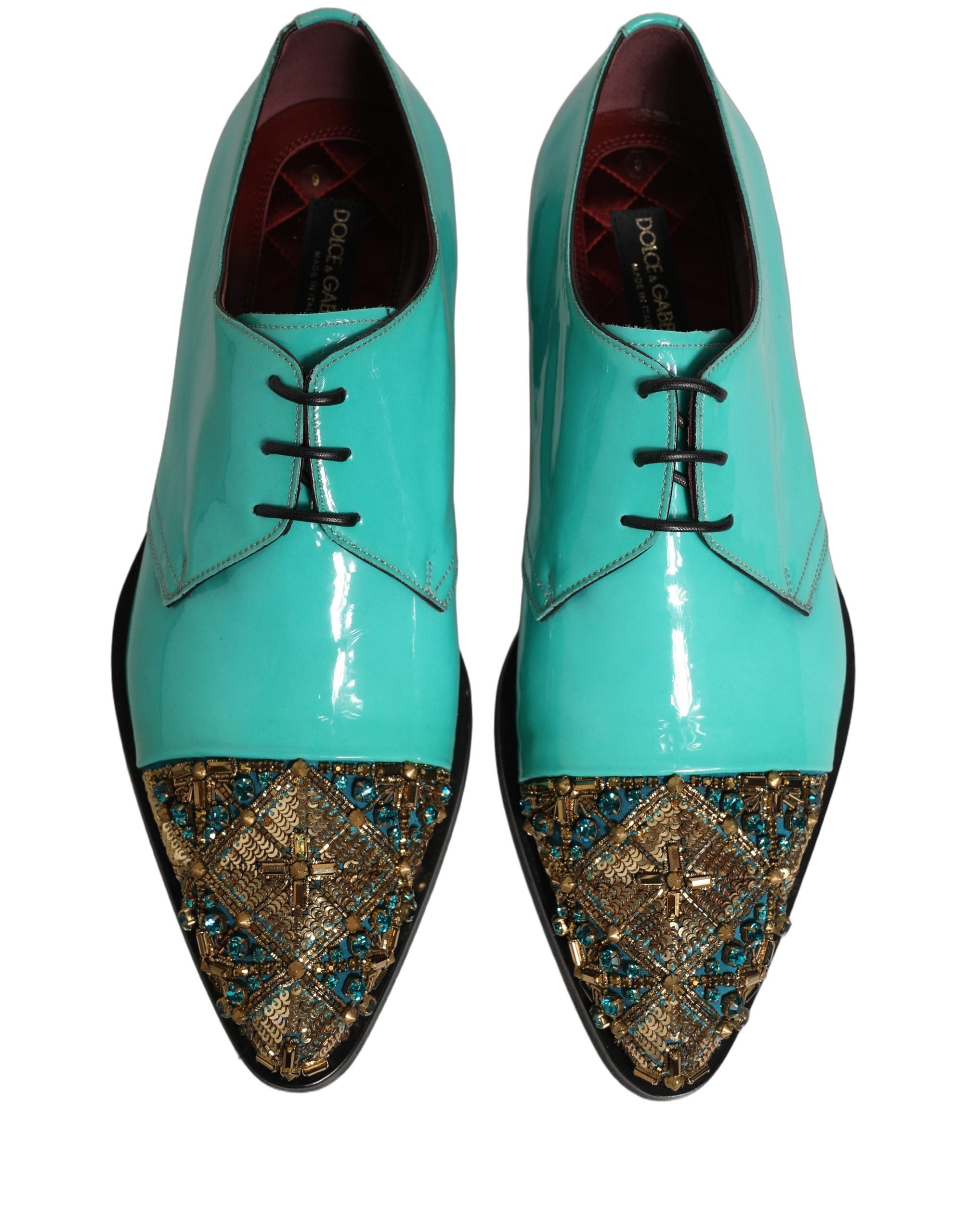 Dolce & Gabbana Aqua Blue Embellished Derby Dress Formal Shoes Dolce & Gabbana