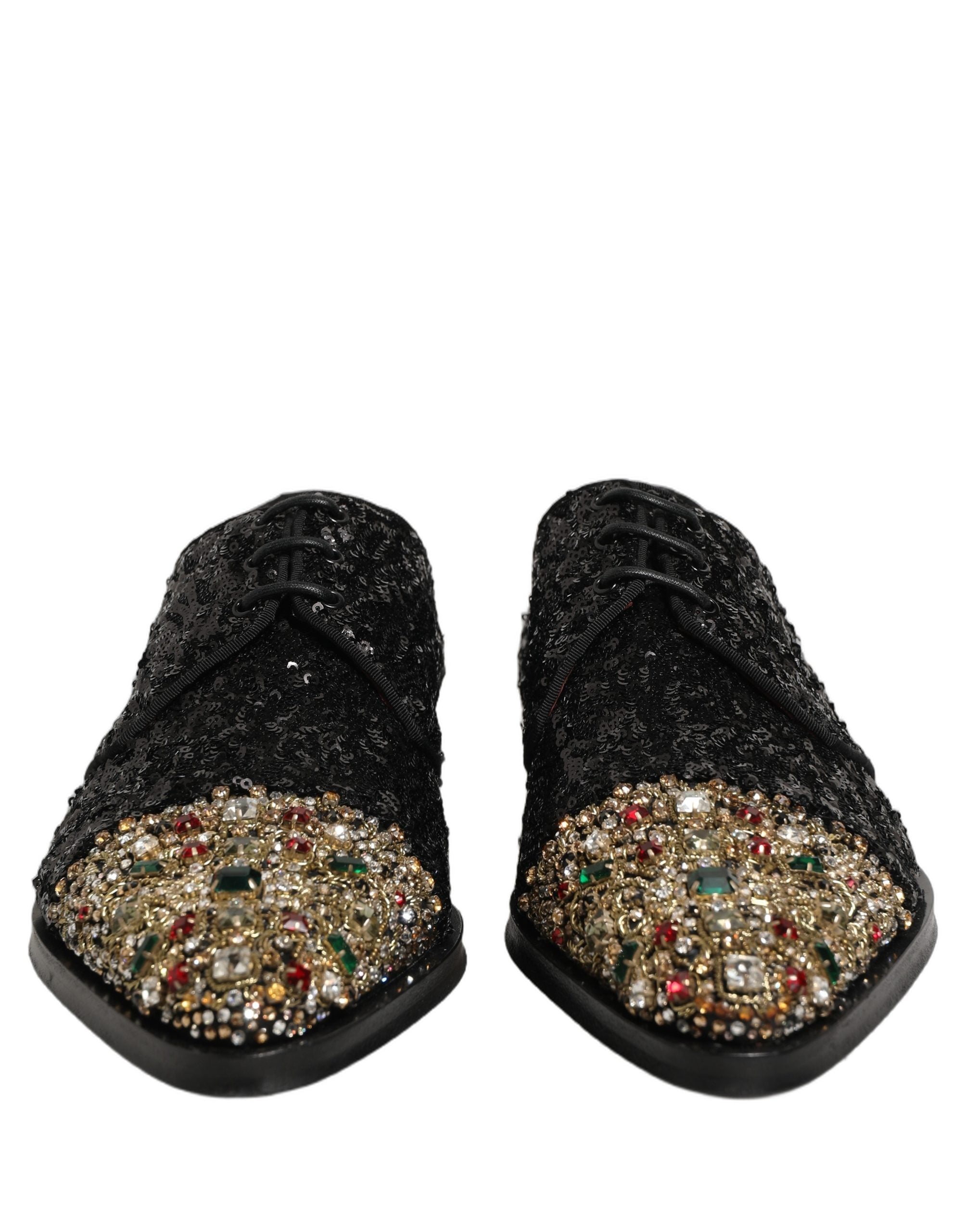 Dolce & Gabbana Black Sequin Embellished Men Derby Dress Shoes Dolce & Gabbana