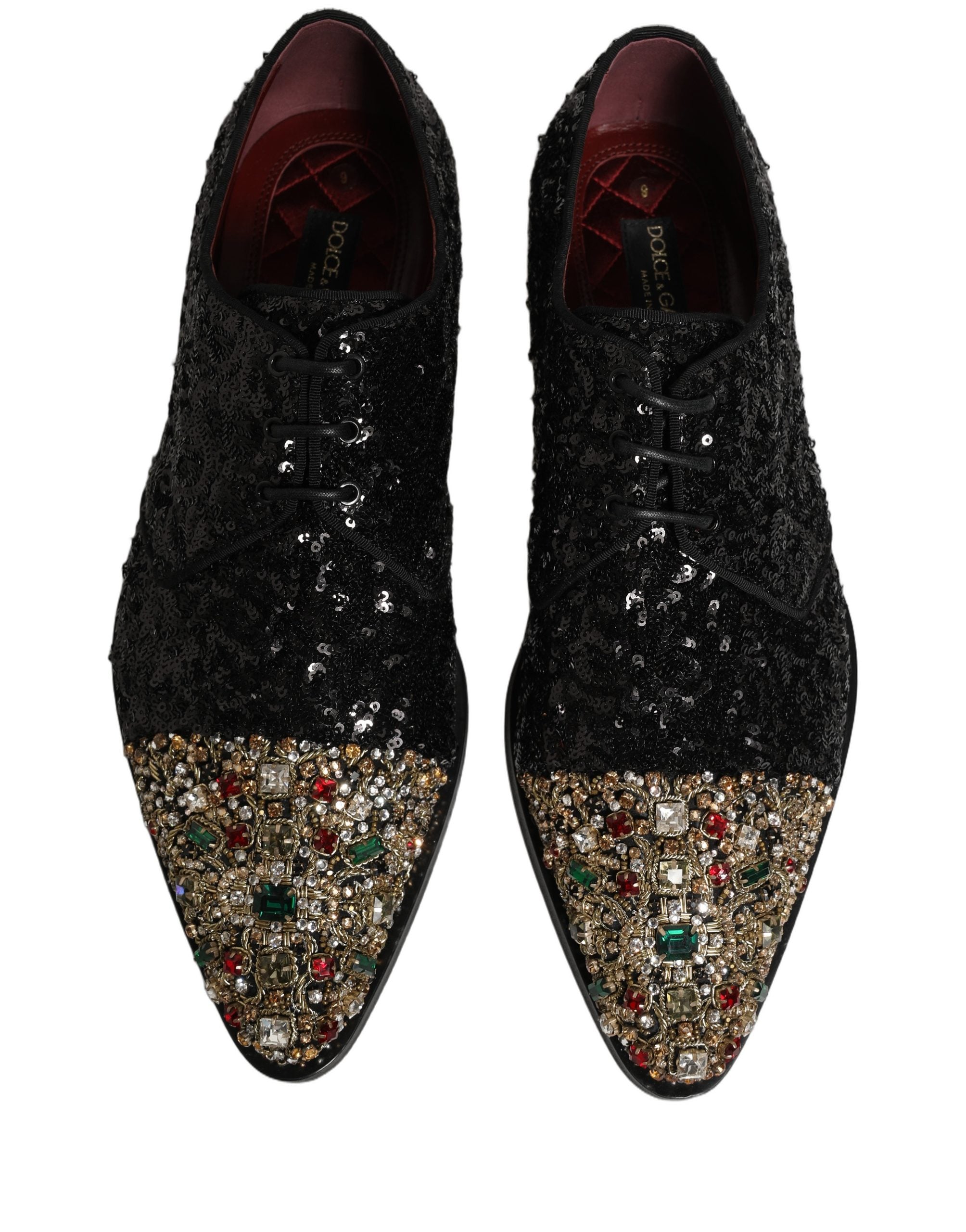 Dolce & Gabbana Black Sequin Embellished Men Derby Dress Shoes Dolce & Gabbana