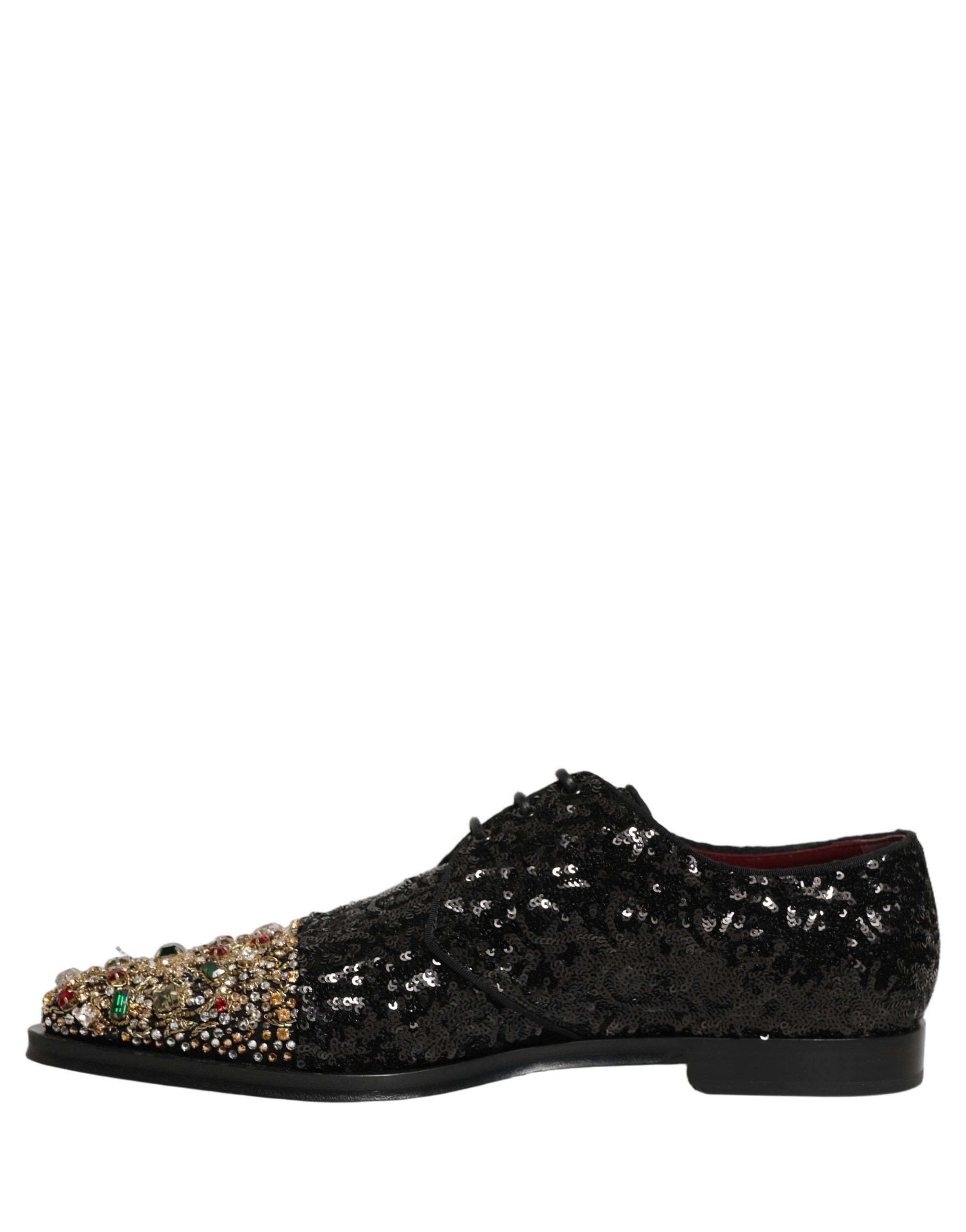 Dolce & Gabbana Black Sequin Embellished Men Derby Dress Shoes Dolce & Gabbana